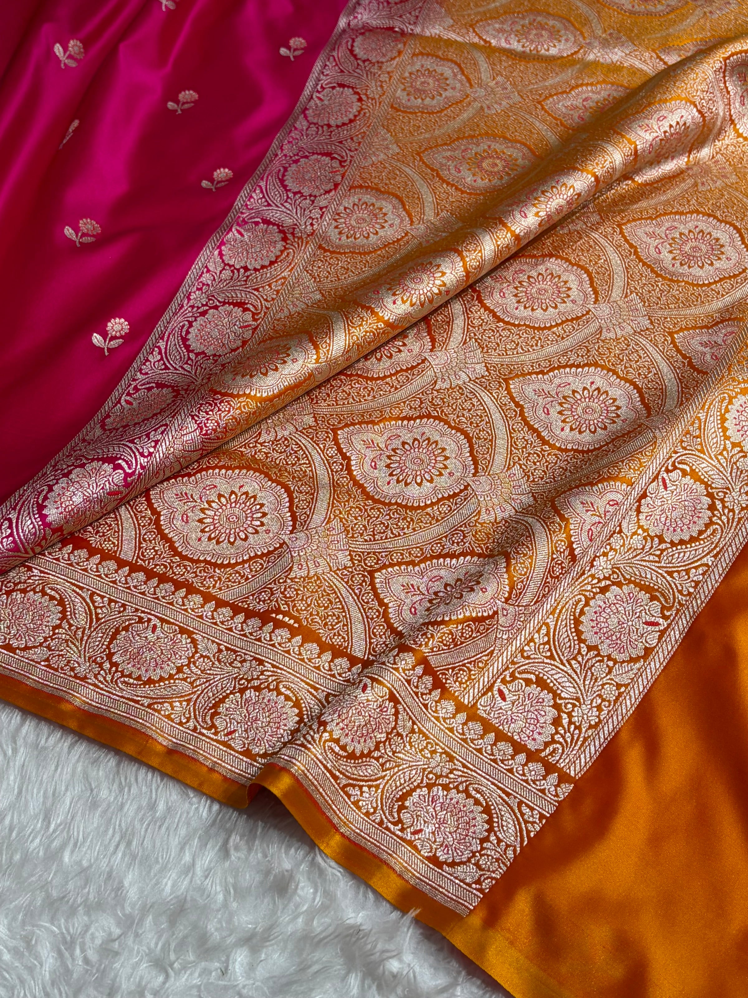 Rani / Mustard Shades Banarasi Booti Pattern Mashru Silk Saree MSM-137