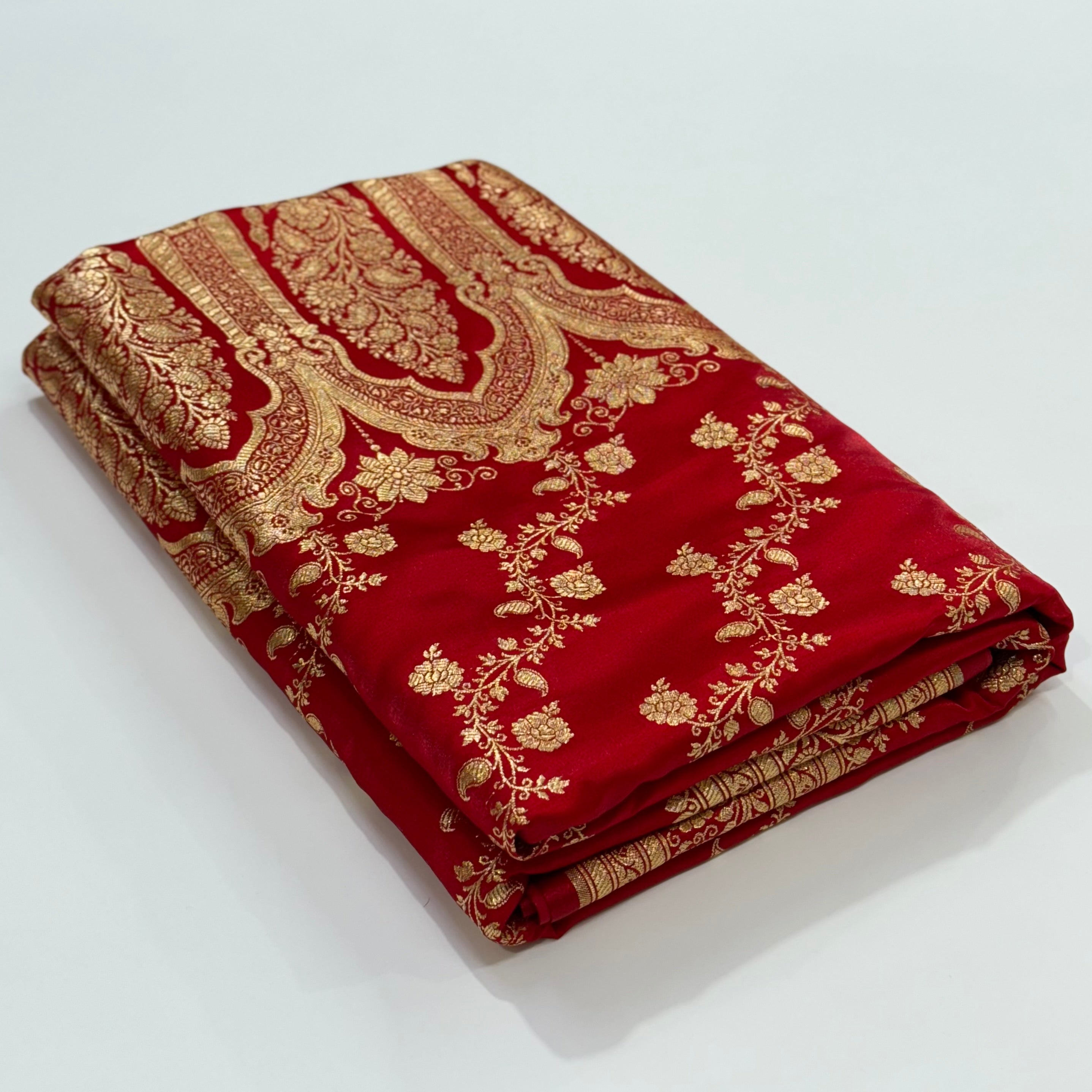 Light Weight Bridal Red Satin Silk Saree SS11