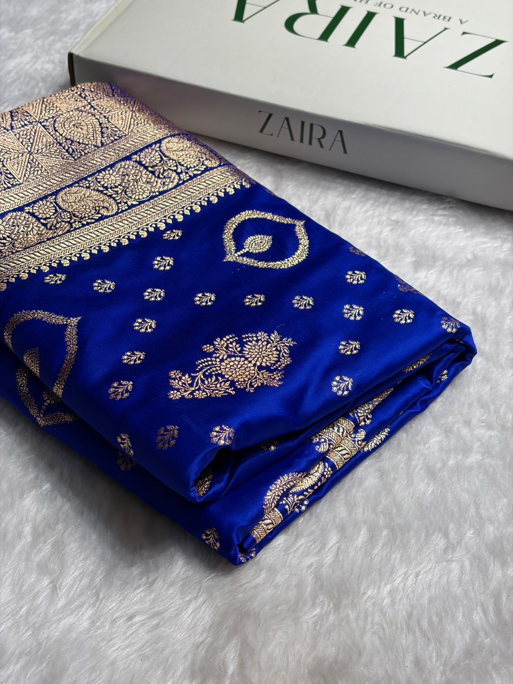 Banarasi Satin Katan Saree With Unique Boota in Royal Blue Shades SK92
