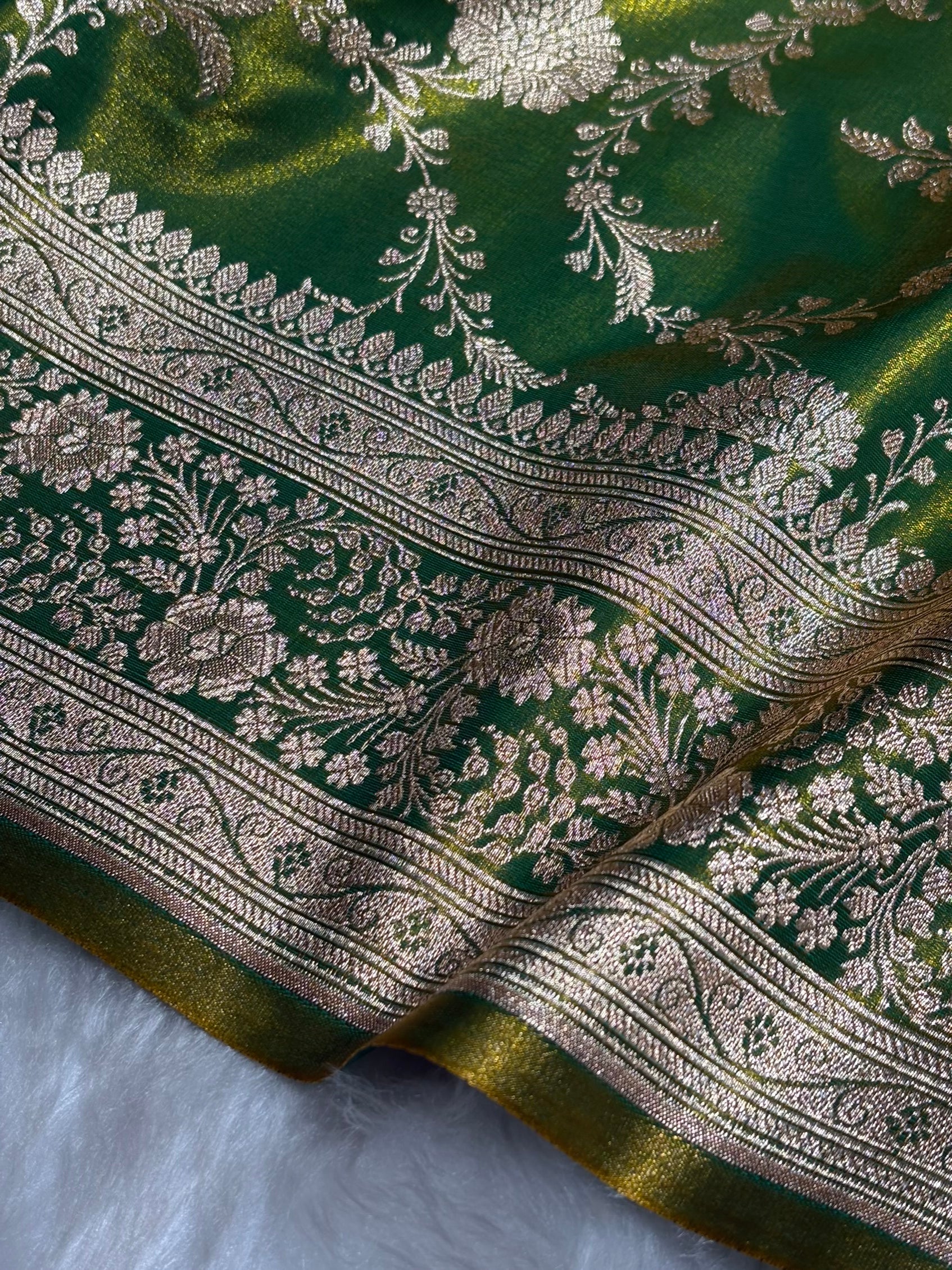 Satin Silk Banarasi Jaal in Liril Mehendi Shades SS14