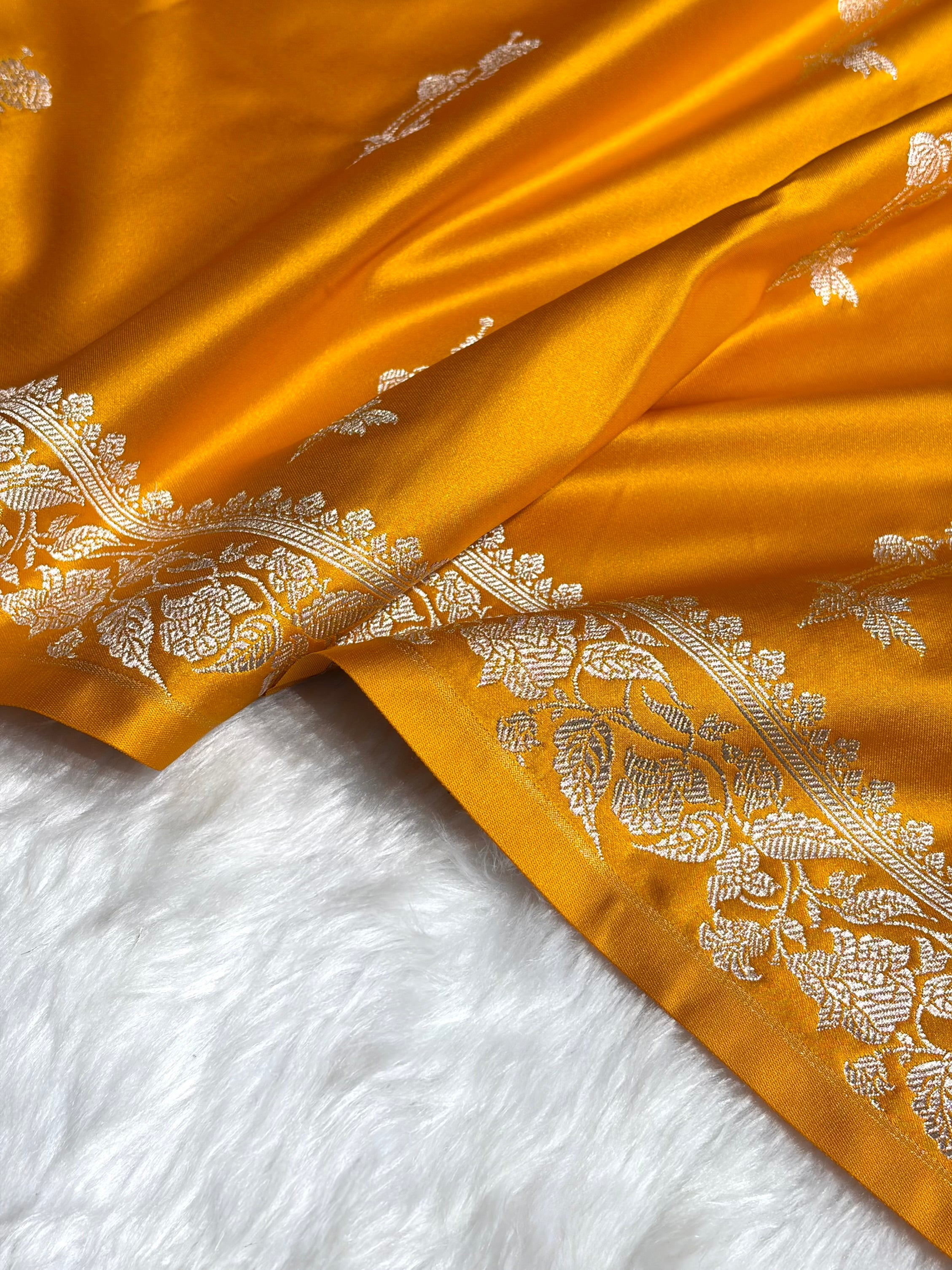 Mustard Boota With Floral Border Mashru Silk Saree MSM-92