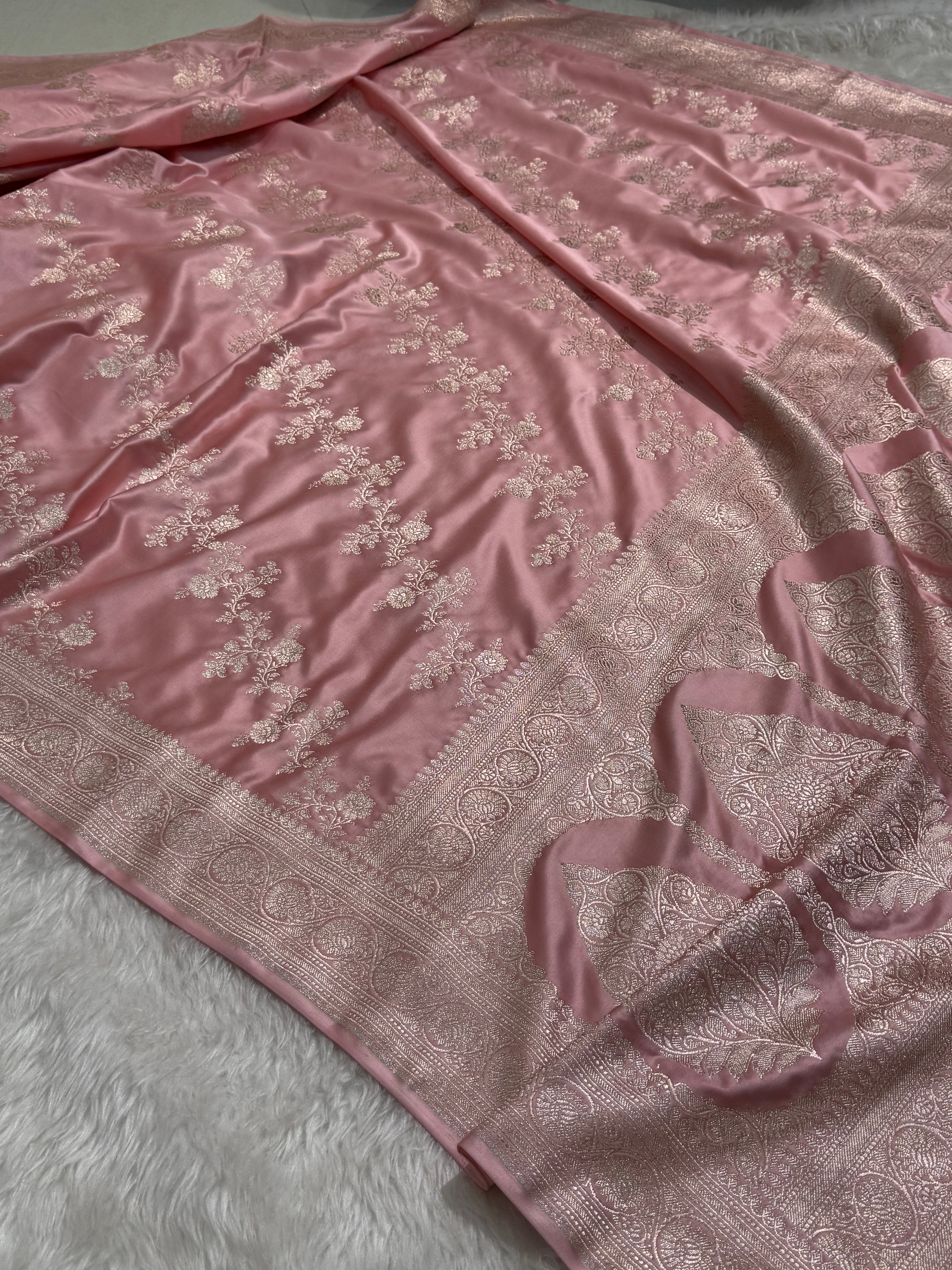 Blush Pink Banarasi Cross Mashru Silk Saree