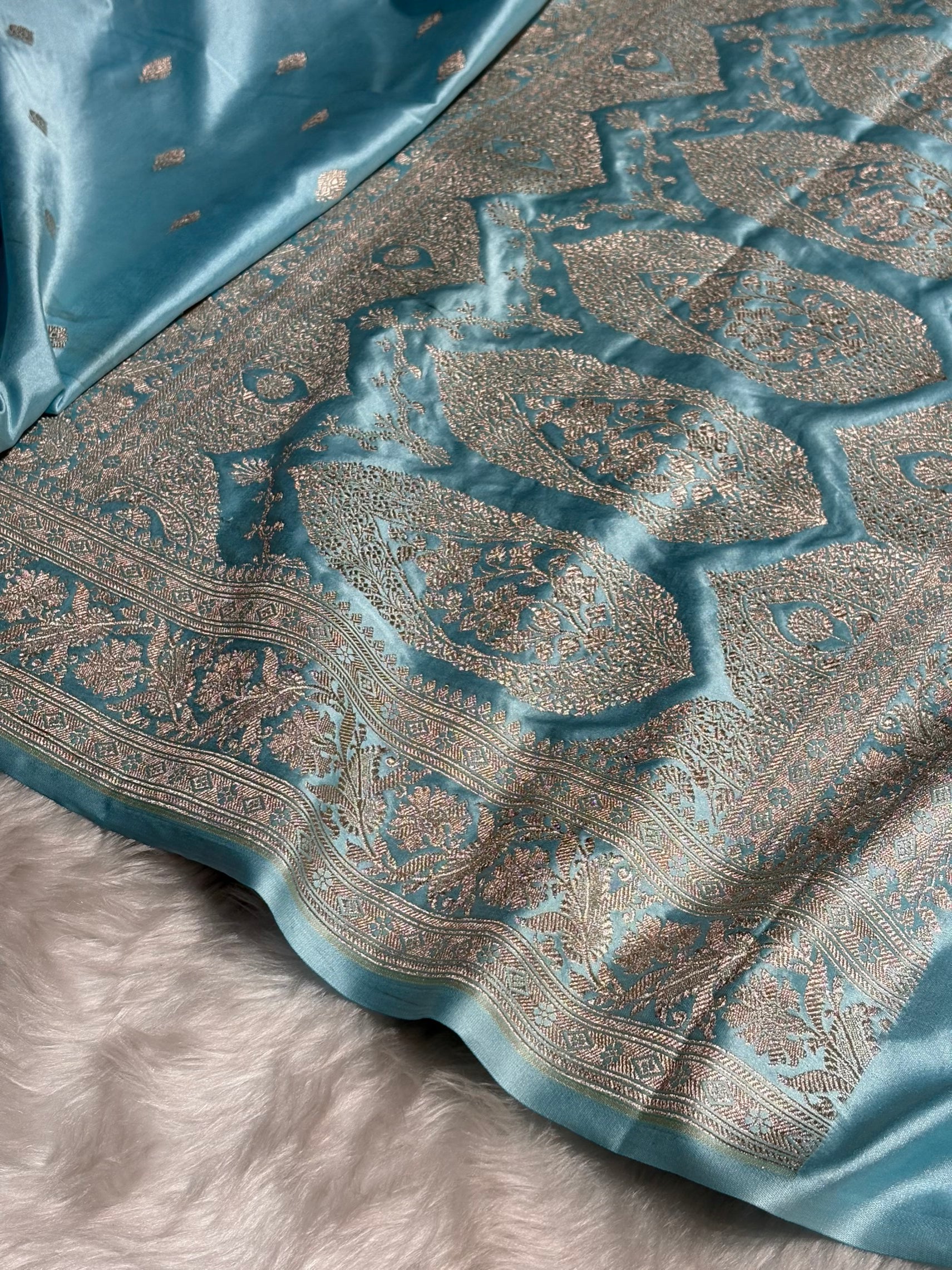 Sky Blue Booti Mashru Silk Saree MS62
