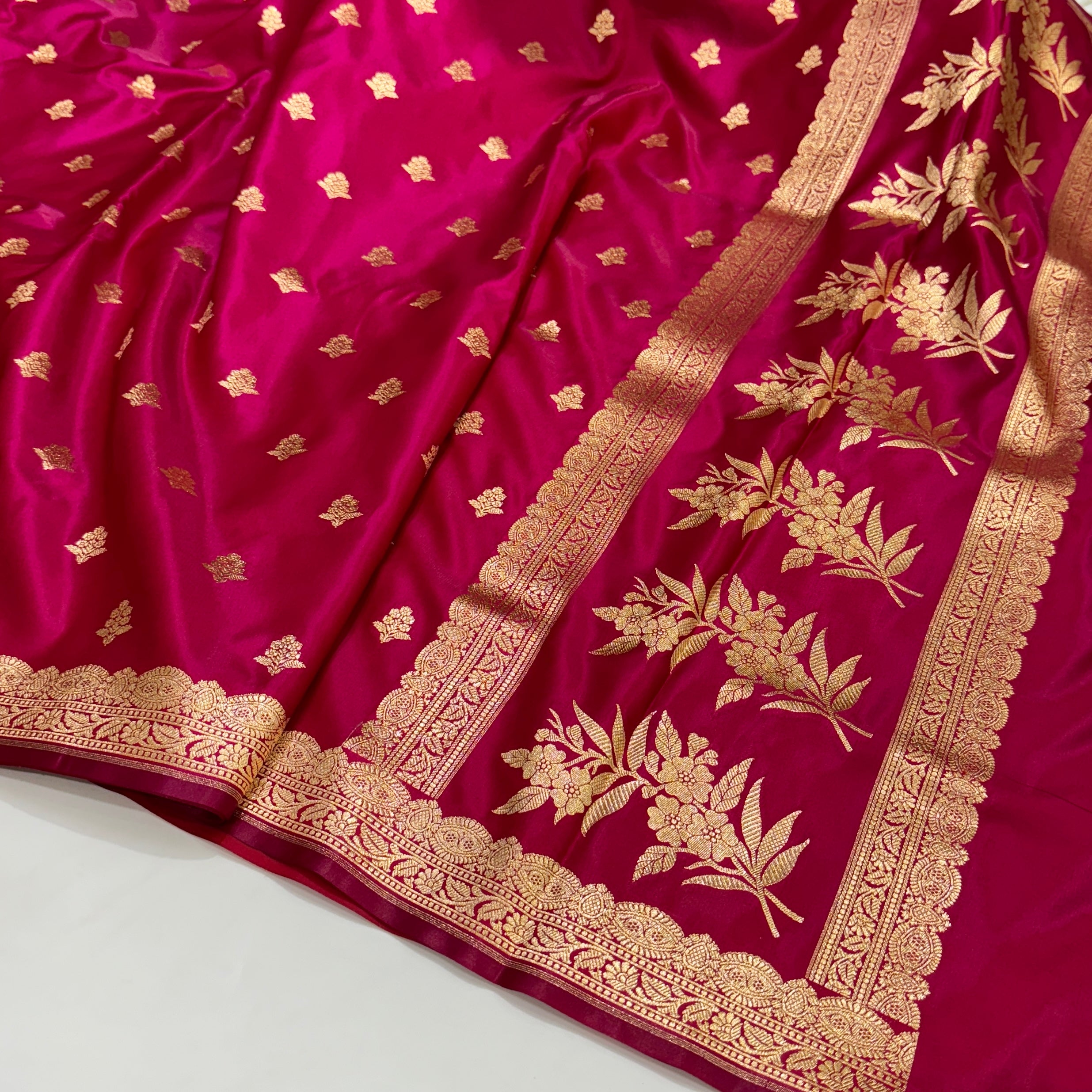 Light Wight Satin Silk Boota in Pink Shades with brocade Blouse SS07