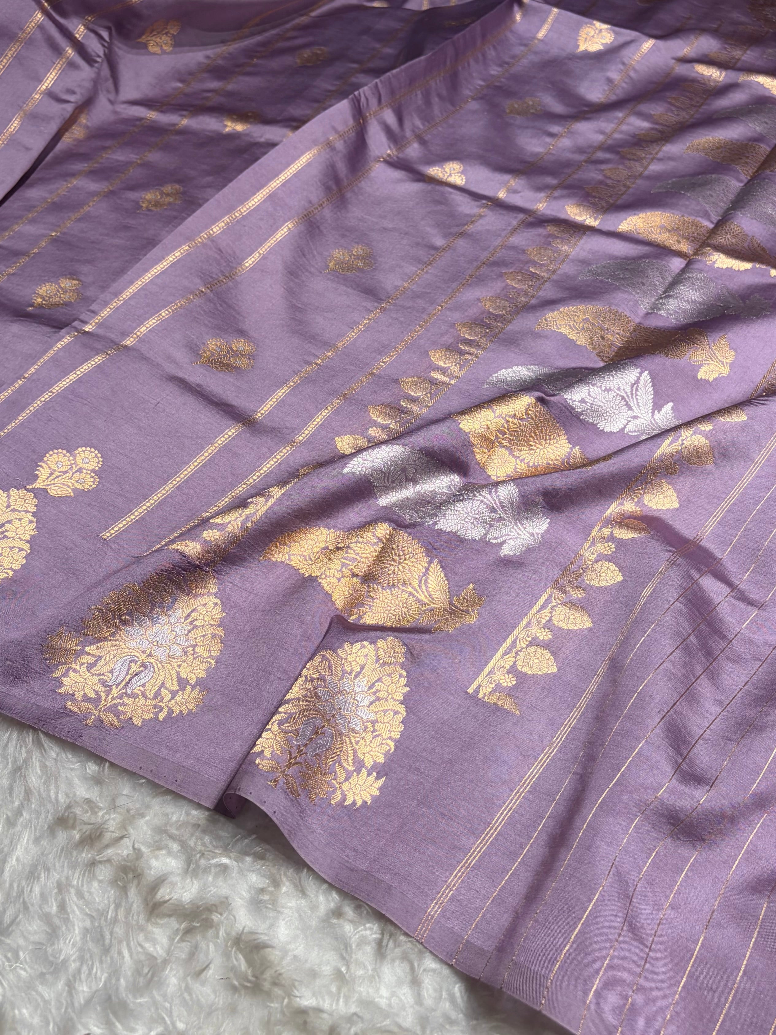 Lavender Shades Banarasi Handwoven Pure Paper Katan Silk RM-66