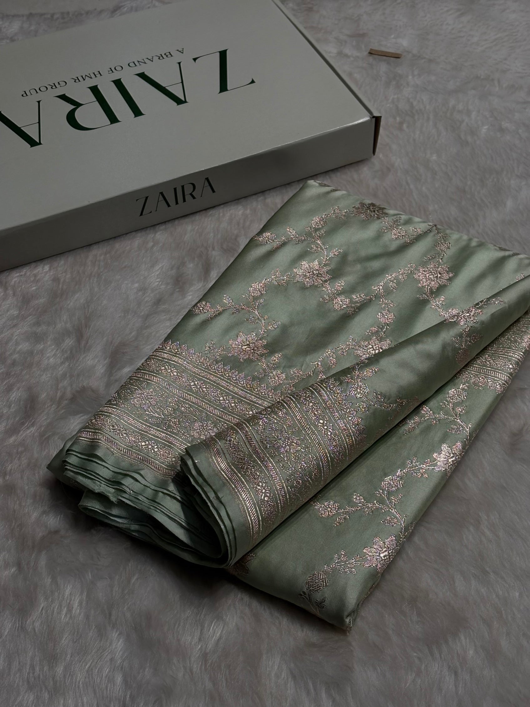 Pista Floral Jaal Mashru Silk Saree