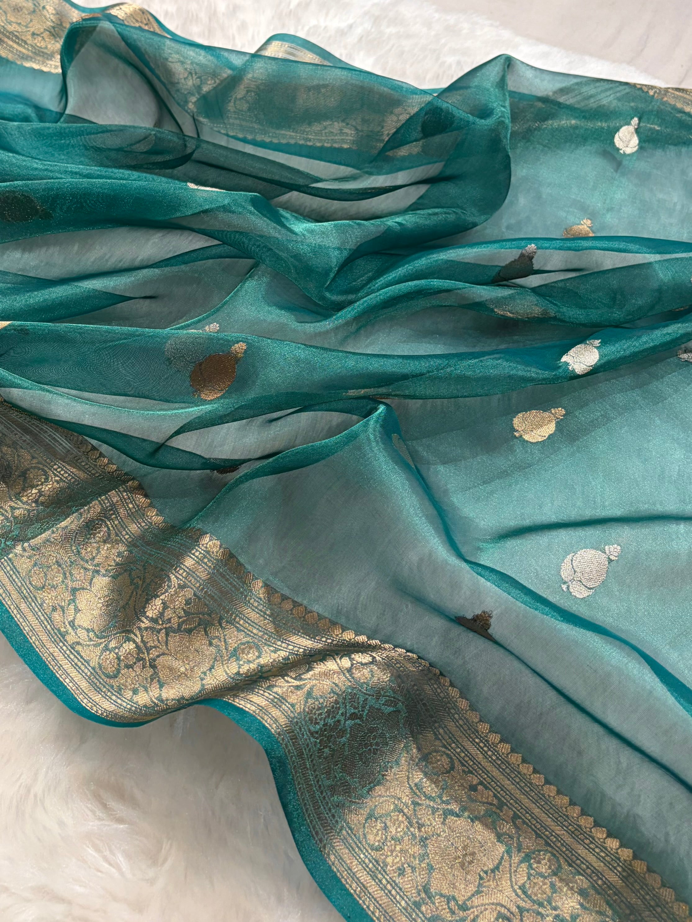 Rama Bananasi Floral Shades Pure Tissue Silk Saree PT-38