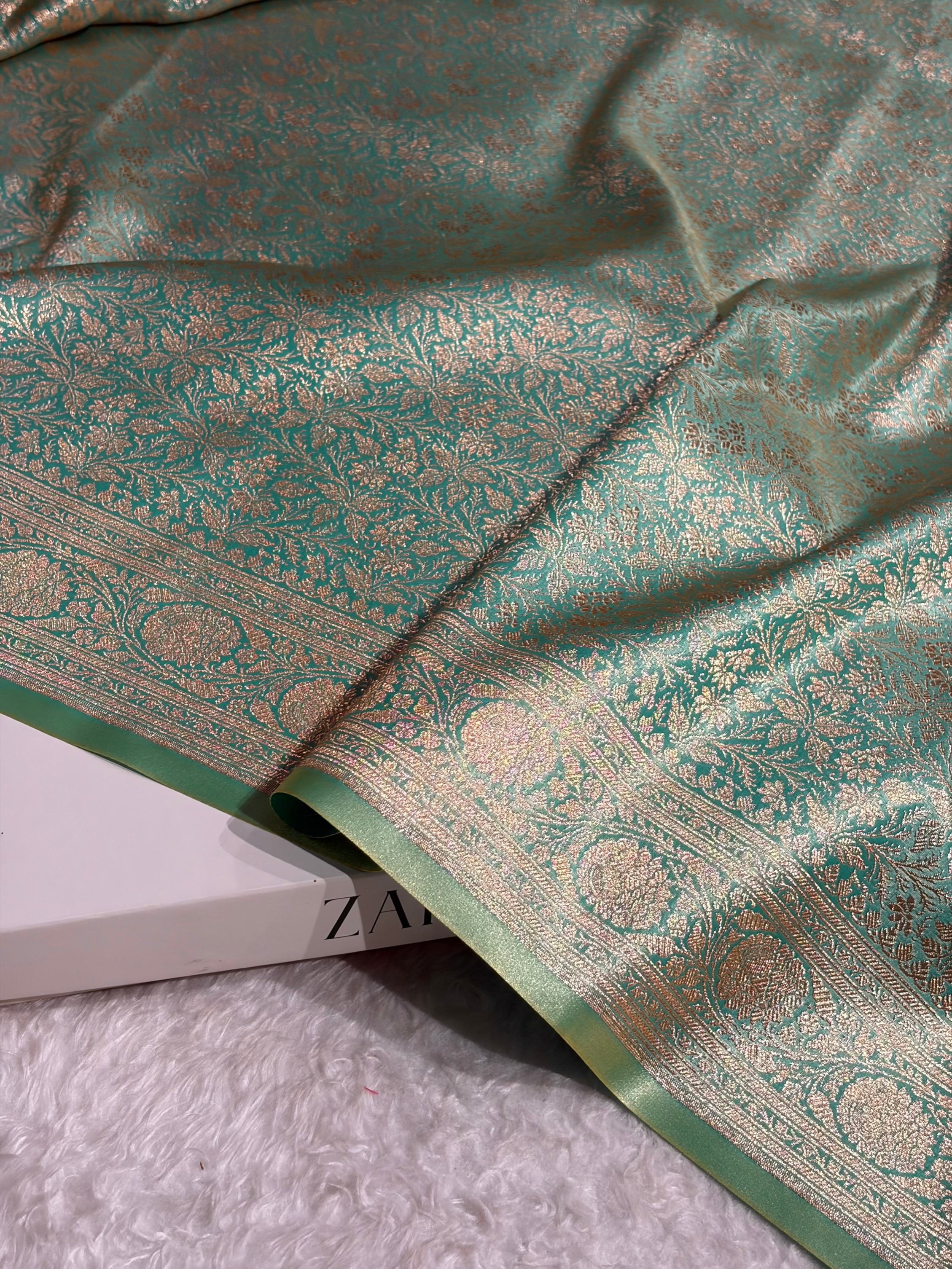 Sea Green Shades Brocket Satin Silk Saree Banarasi Saree Shades SS30