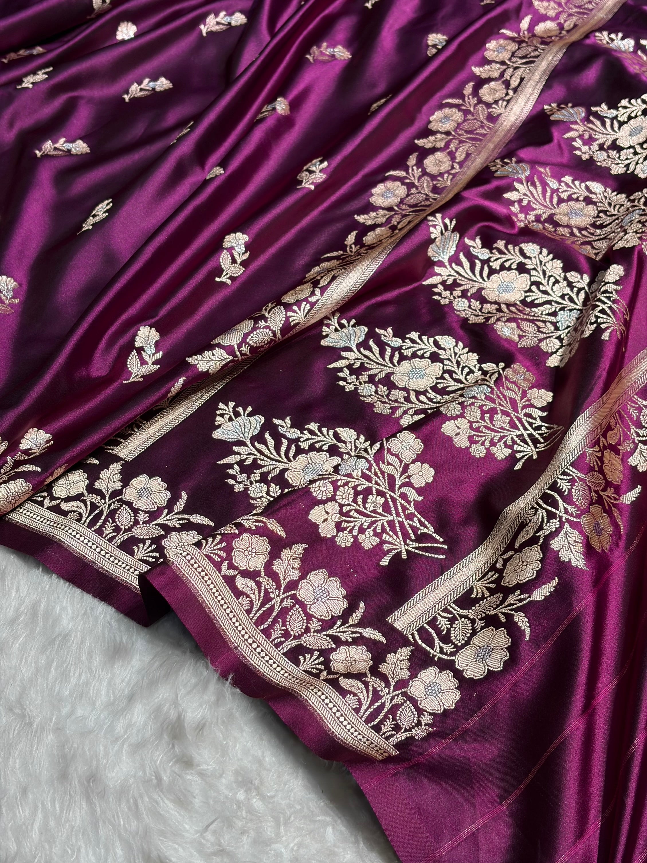 Banarasi Wine Boota With Floral Border Mashru Silk Saree MSM-88