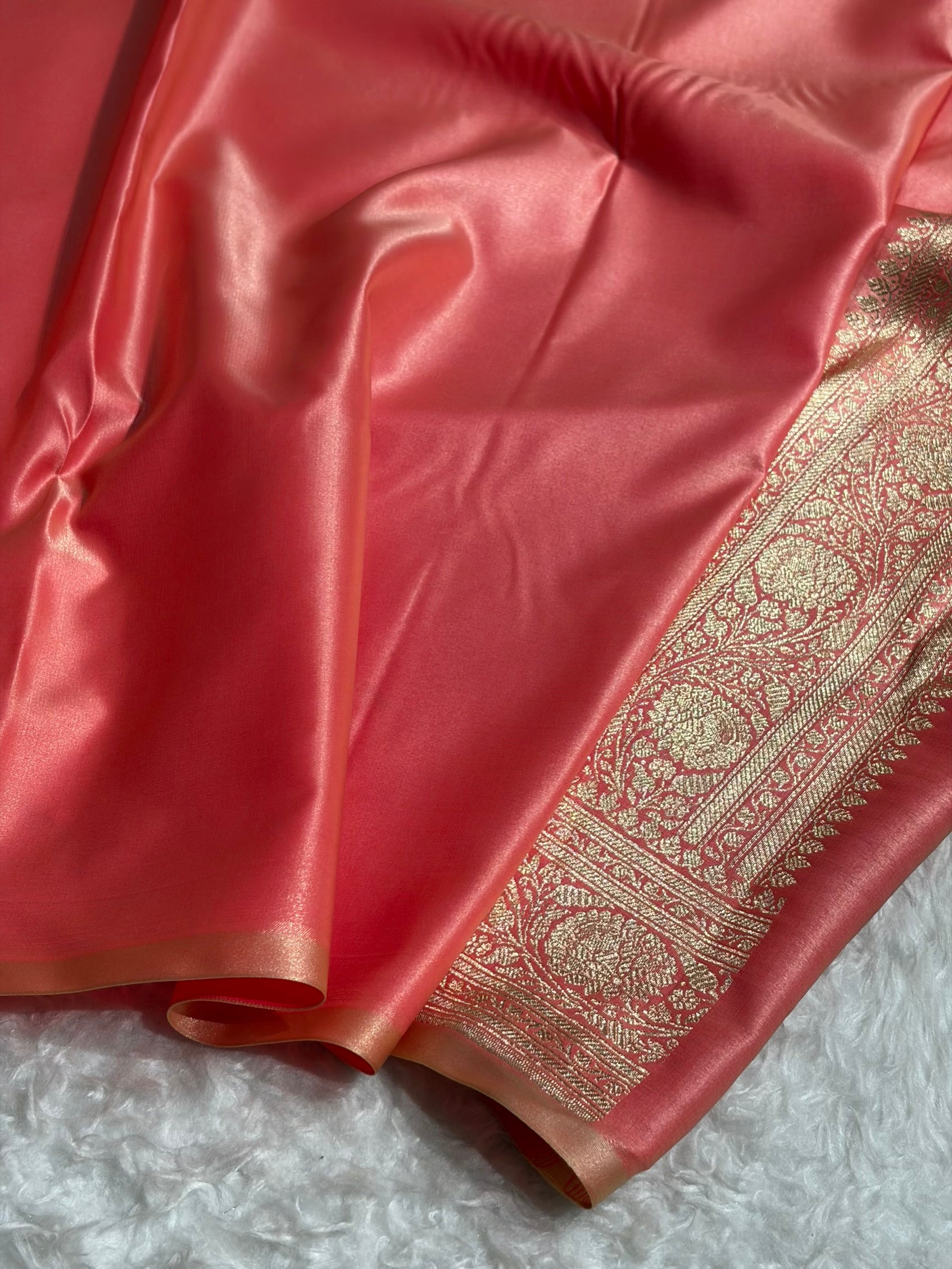 Peach Shades Brocket Satin Silk Saree Banarasi Saree Shades SS30