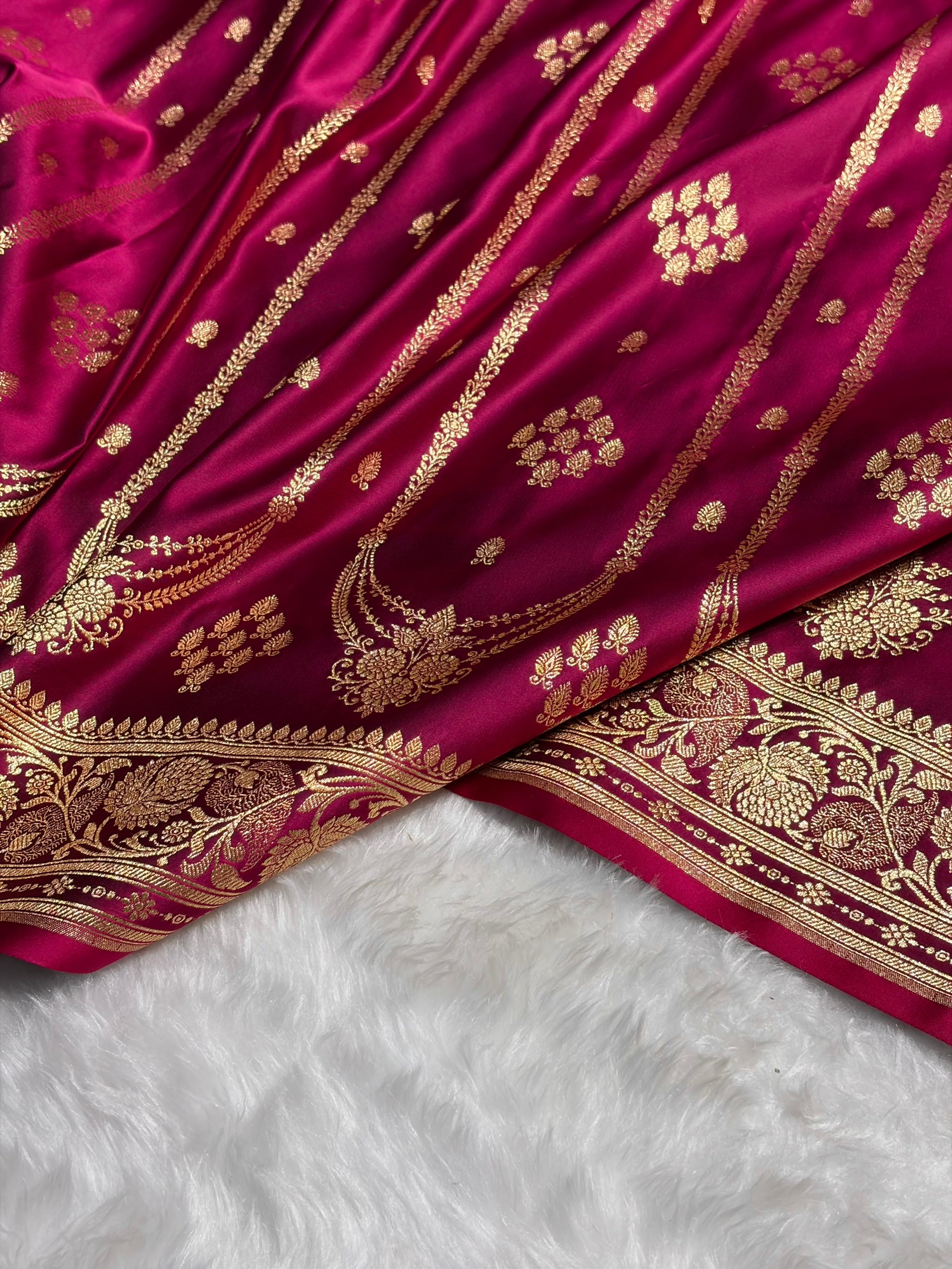 Pinkish Purple Floral Boota Pattern Satin Katan Silk saree SK39