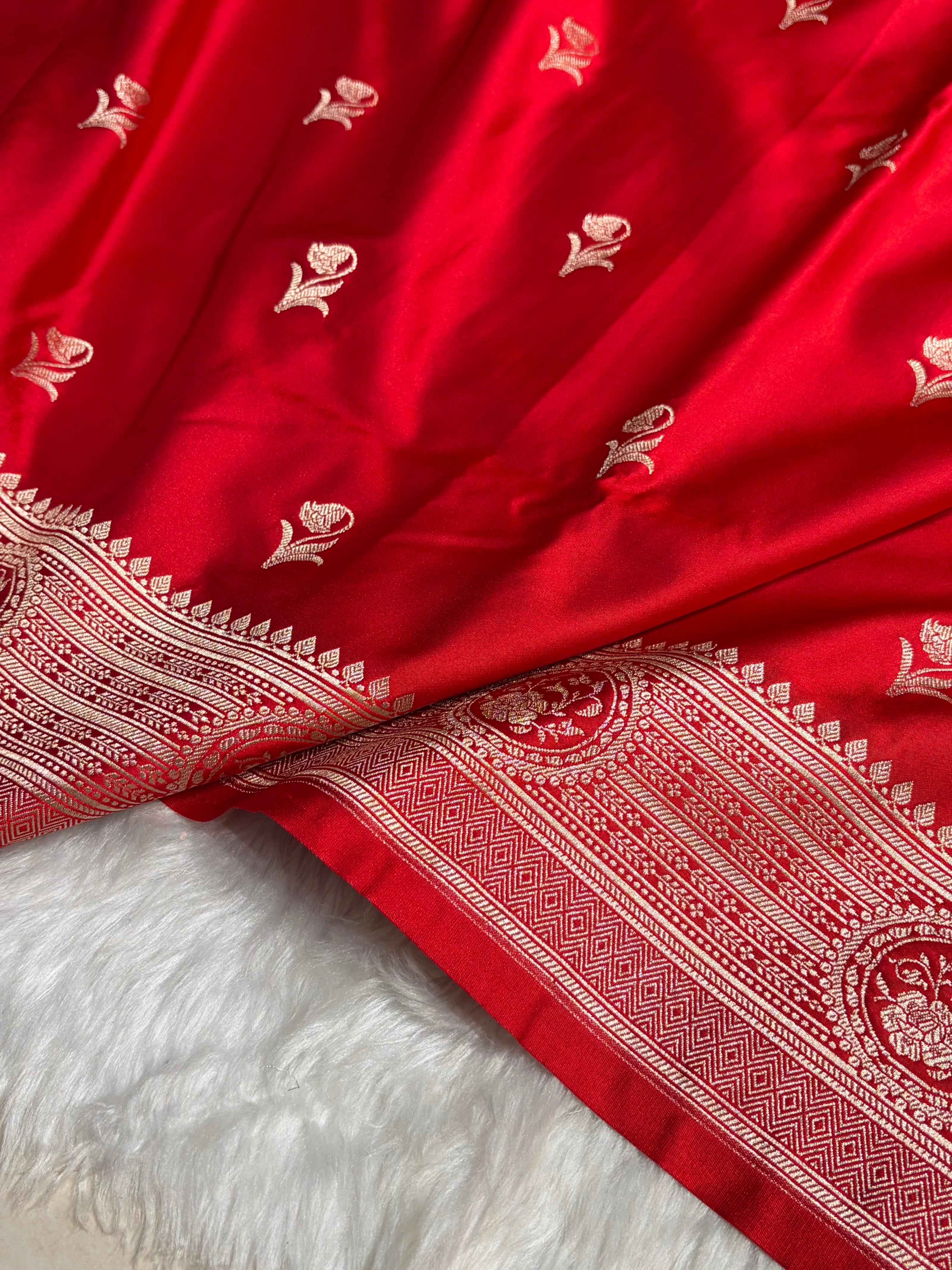 Maroon Boota With Floral Border Mashru Silk Saree MSM-96