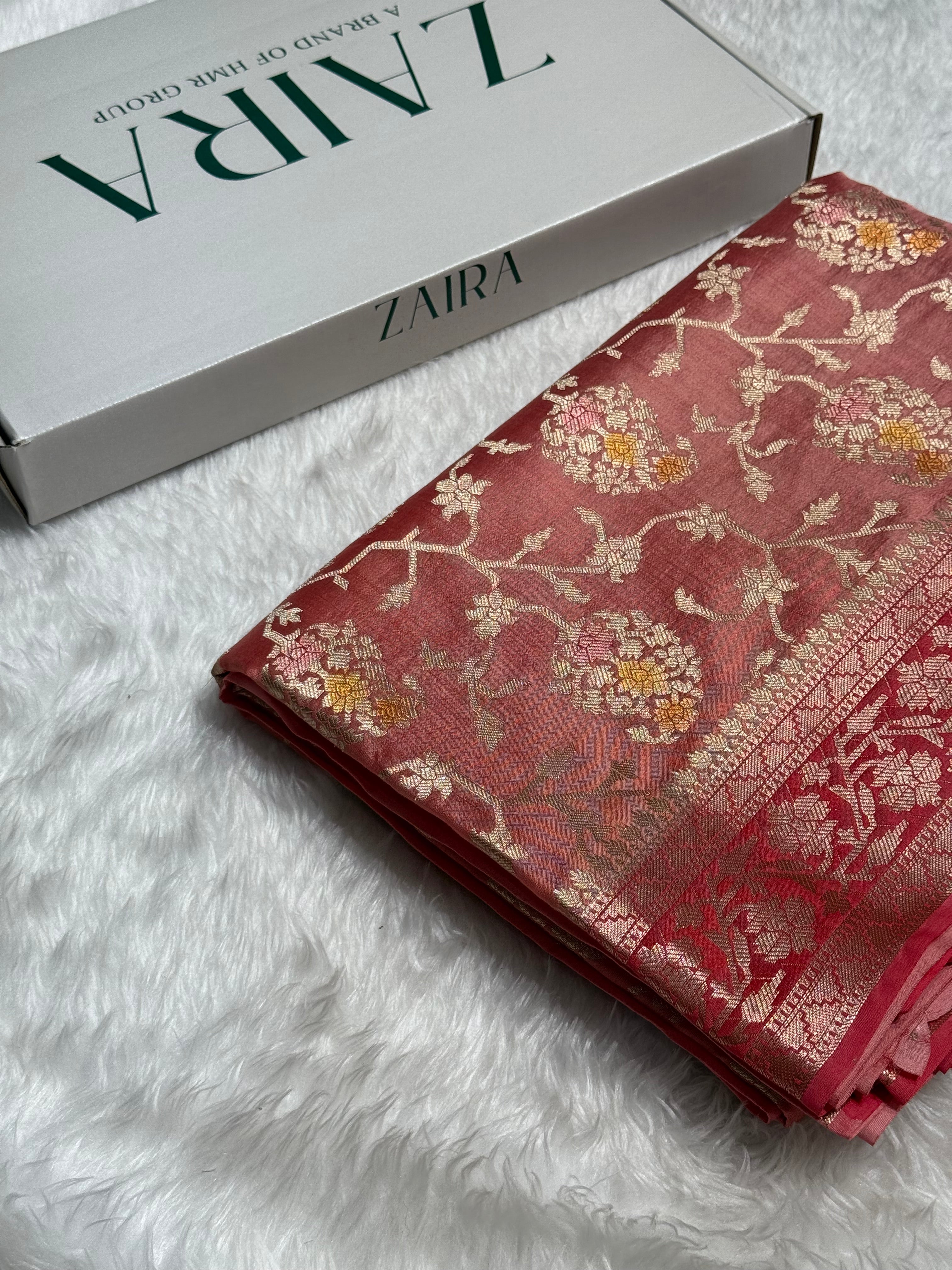 Minakari Peach Shades Pure Chiniya Silk