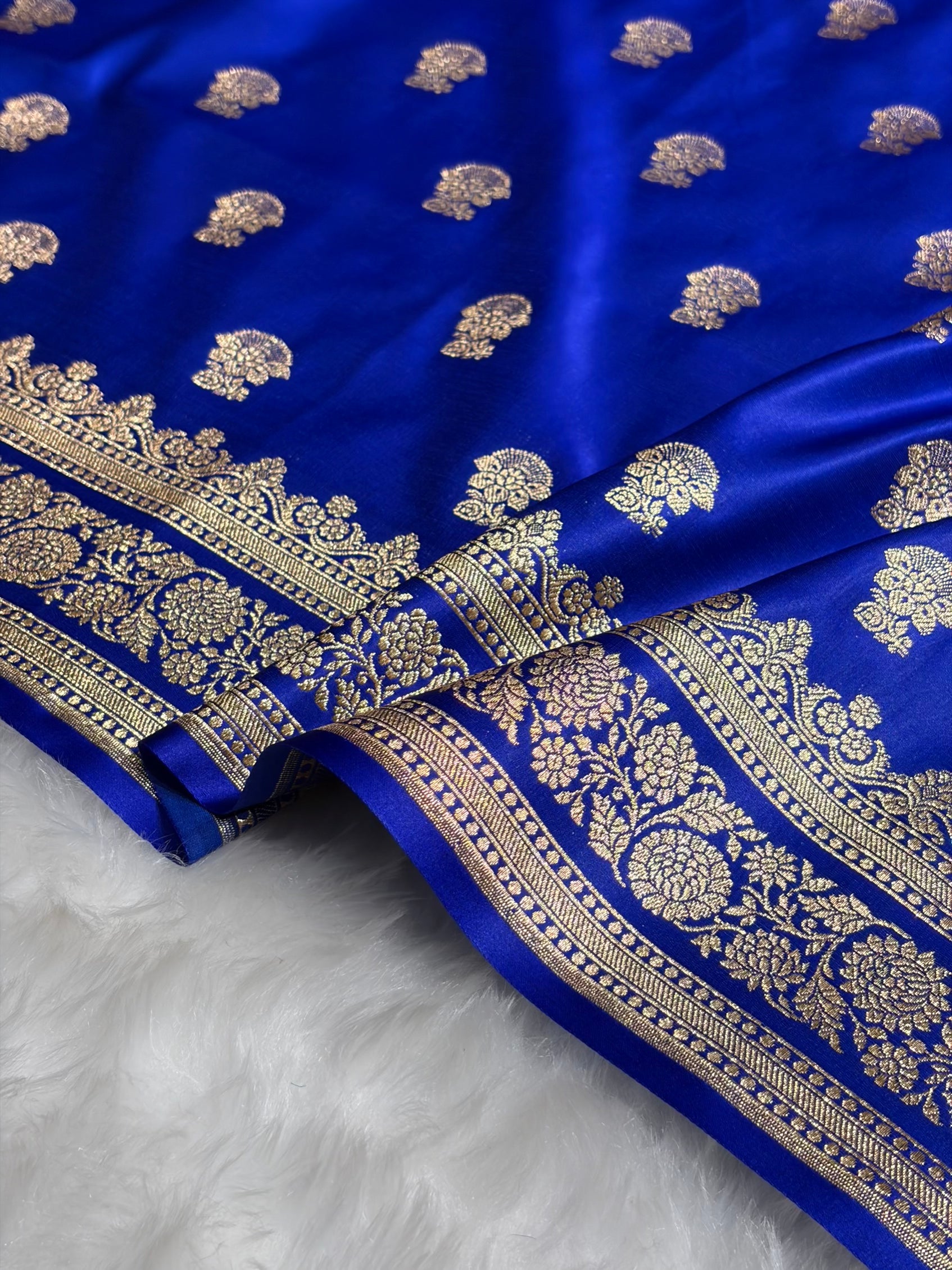 Royal Blue Booti Pattern Satin Katan Silk Saree SK49