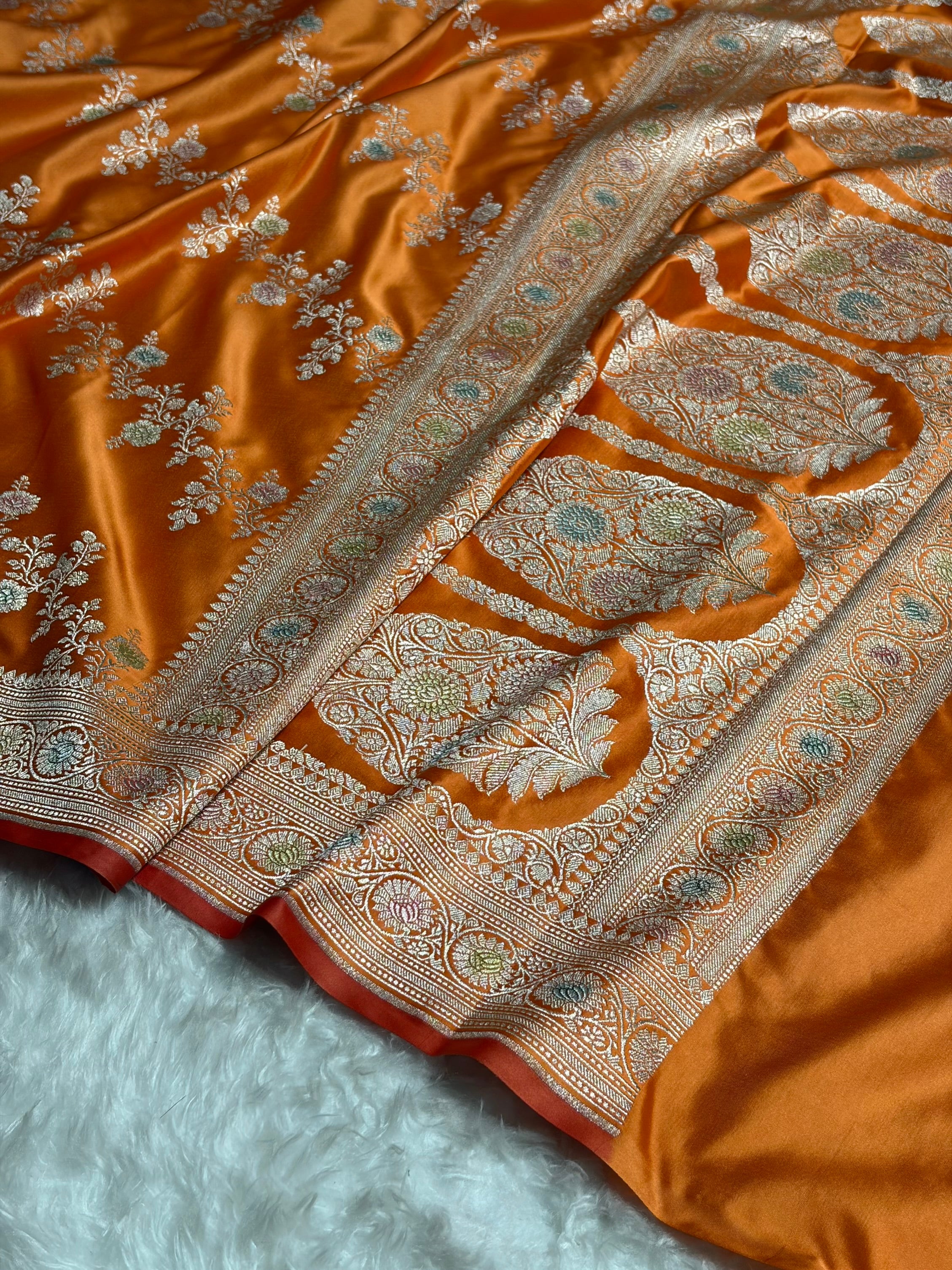 Orange Minakari Banarasi Cross Mashru Silk Saree MS01