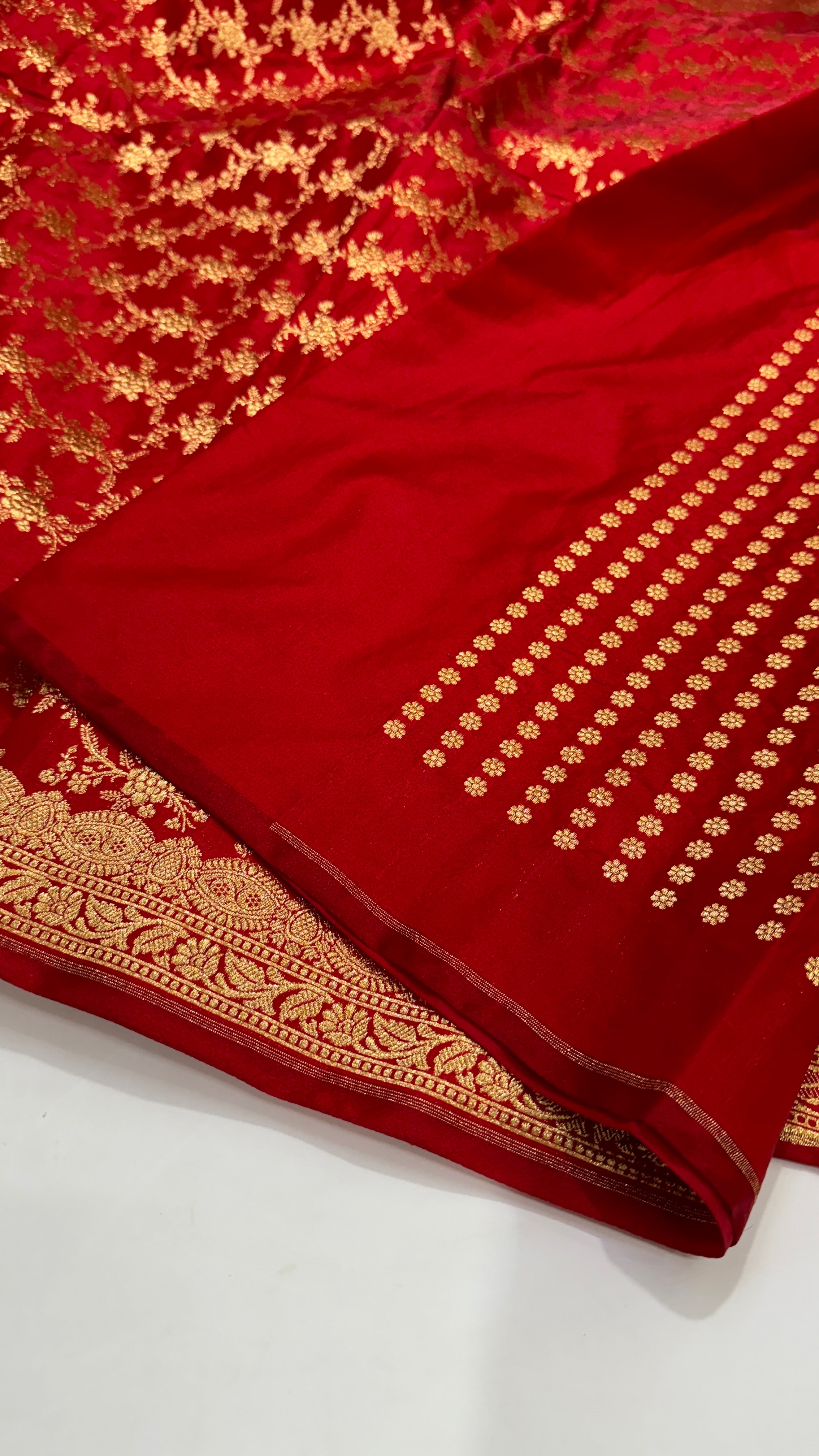 Light Wight Satin Silk Jaal in Red Shades with brocade Blouse SS16