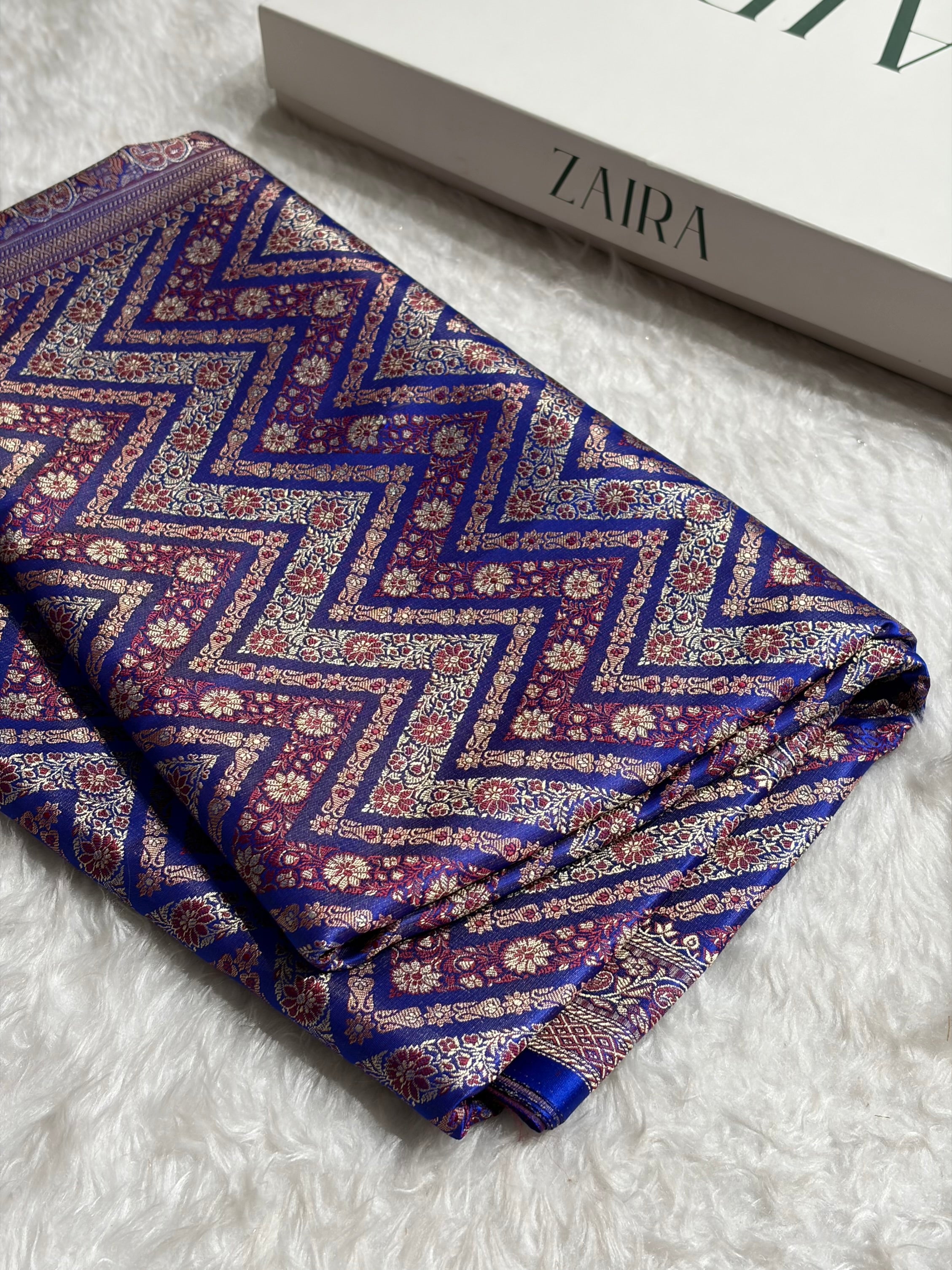 Royal Blue Jamawar Tanchoi With Minakari Jaal Katan Silk Saree SKTM-26