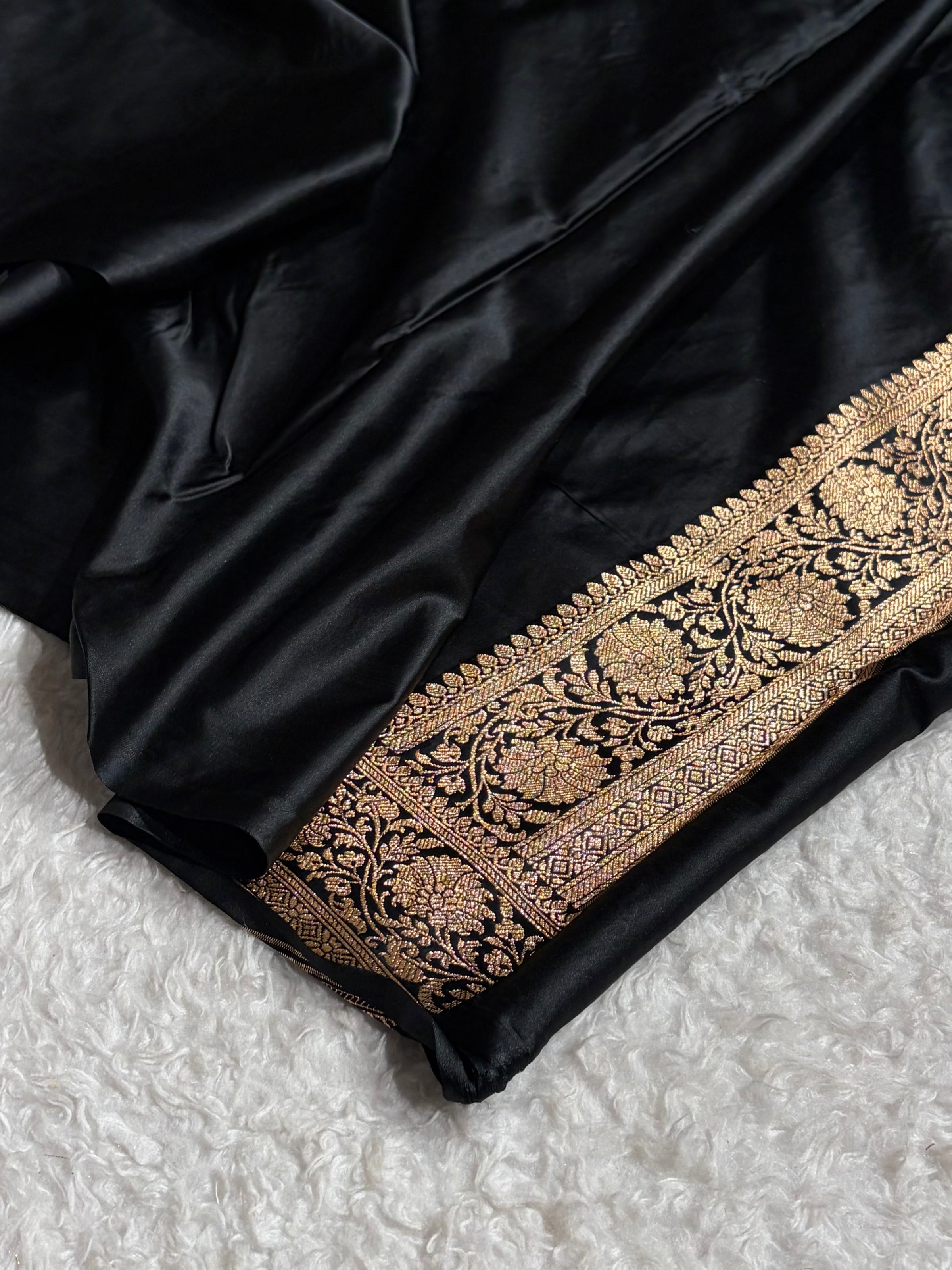 Banarasi Satin Katan Saree With Boota in Black Shades SK109