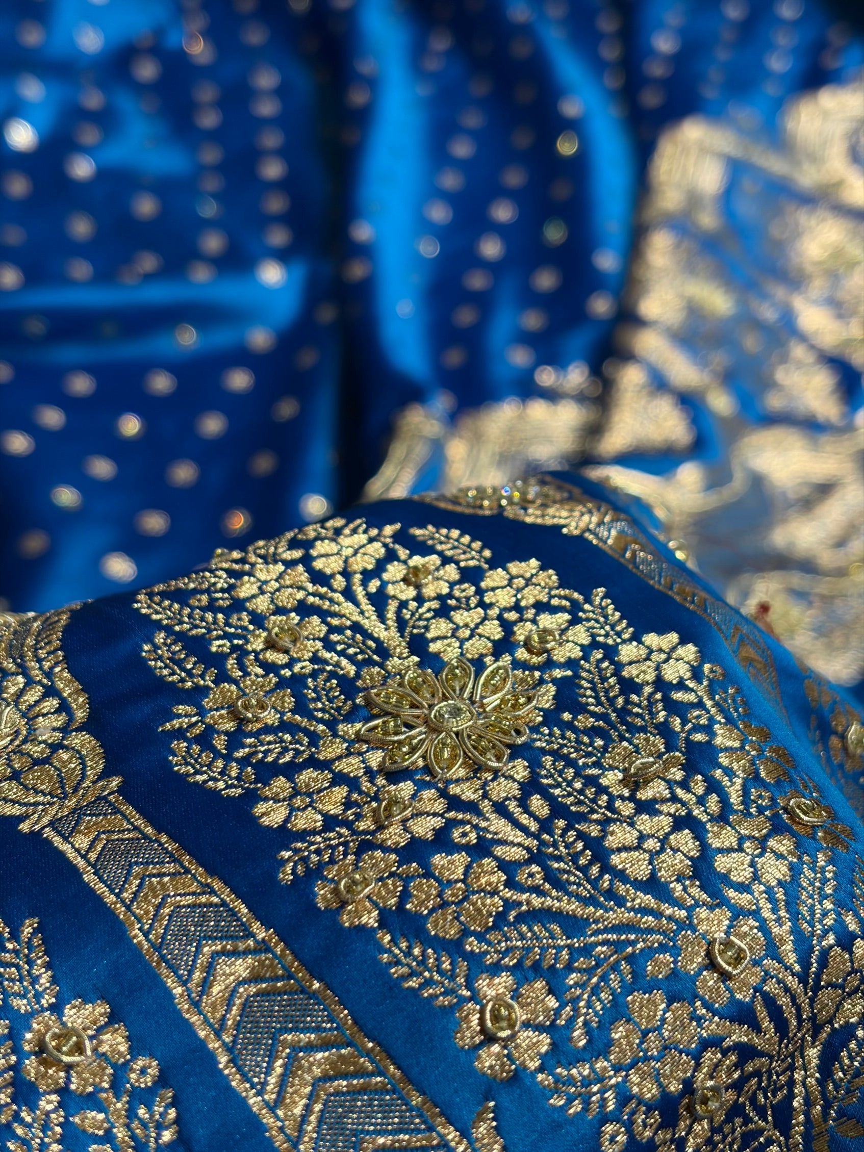Banarasi Blue Katan Silk Saree With Ari Zardozi and Swarovski stone work BSK01