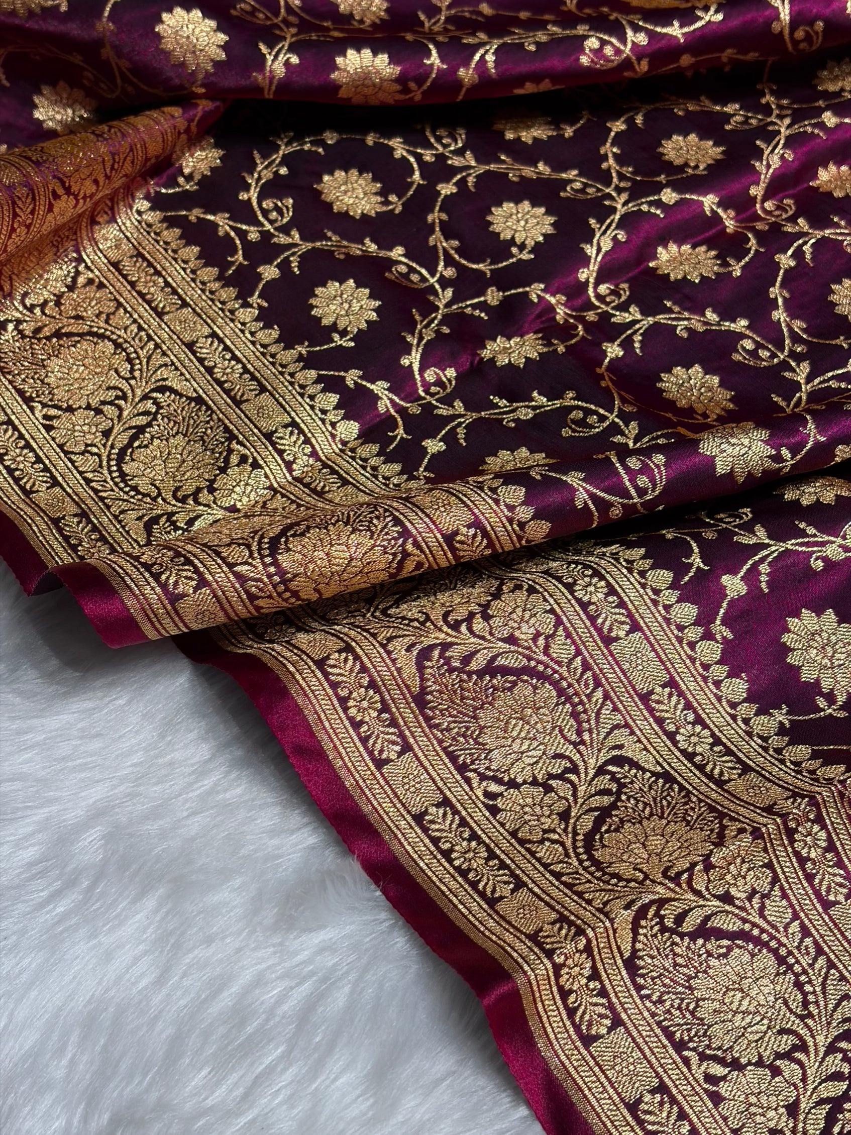 Satin Silk Jaal Pattern in Wine Shades