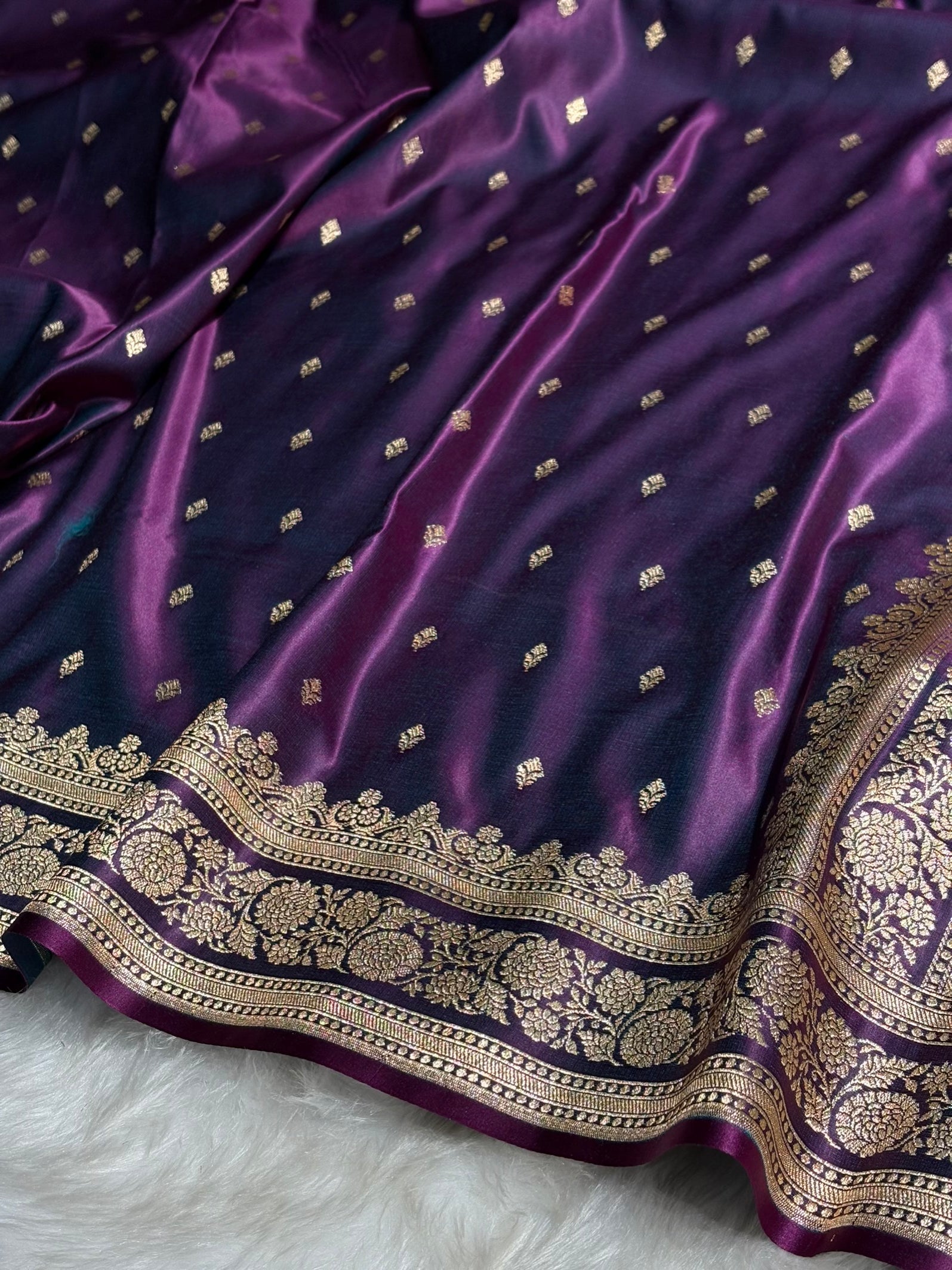 Purple Shades Booti Pattern Satin Katan Silk Saree SK51