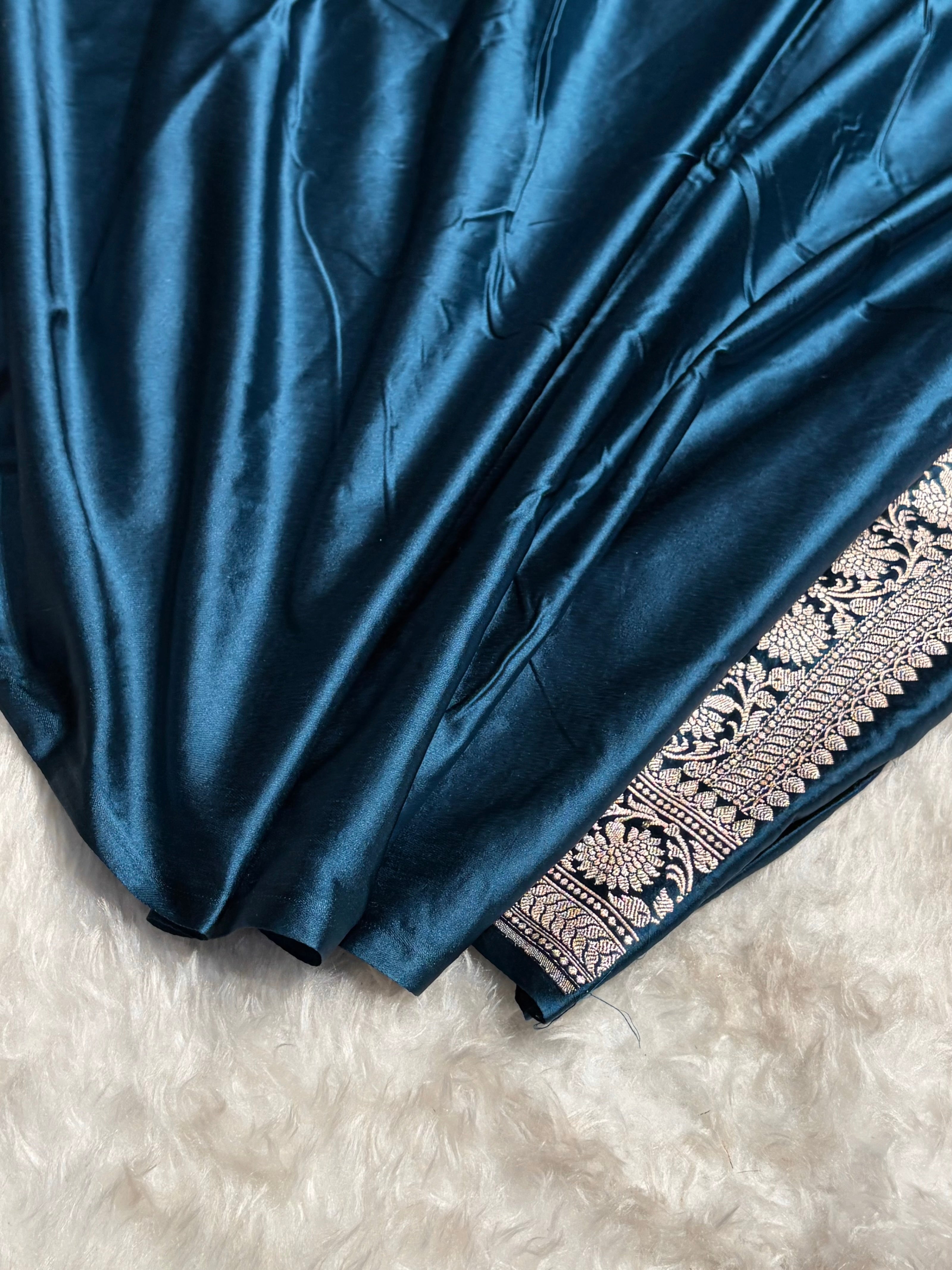 Dark German Blue Minakari Boota Mashru Silk Saree MS16