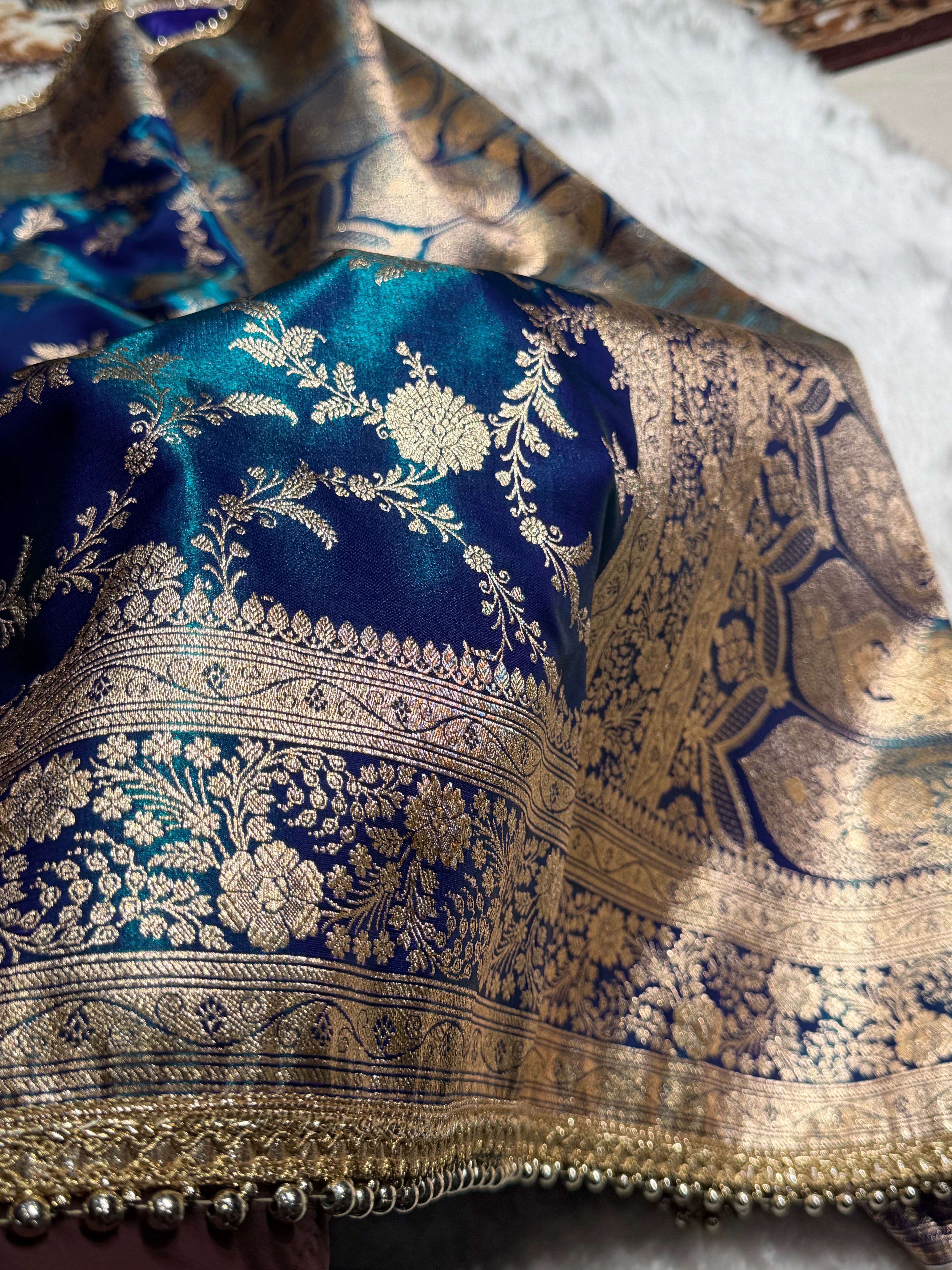 Peacock Jaal Satin Silk Saree with Gotta Patti