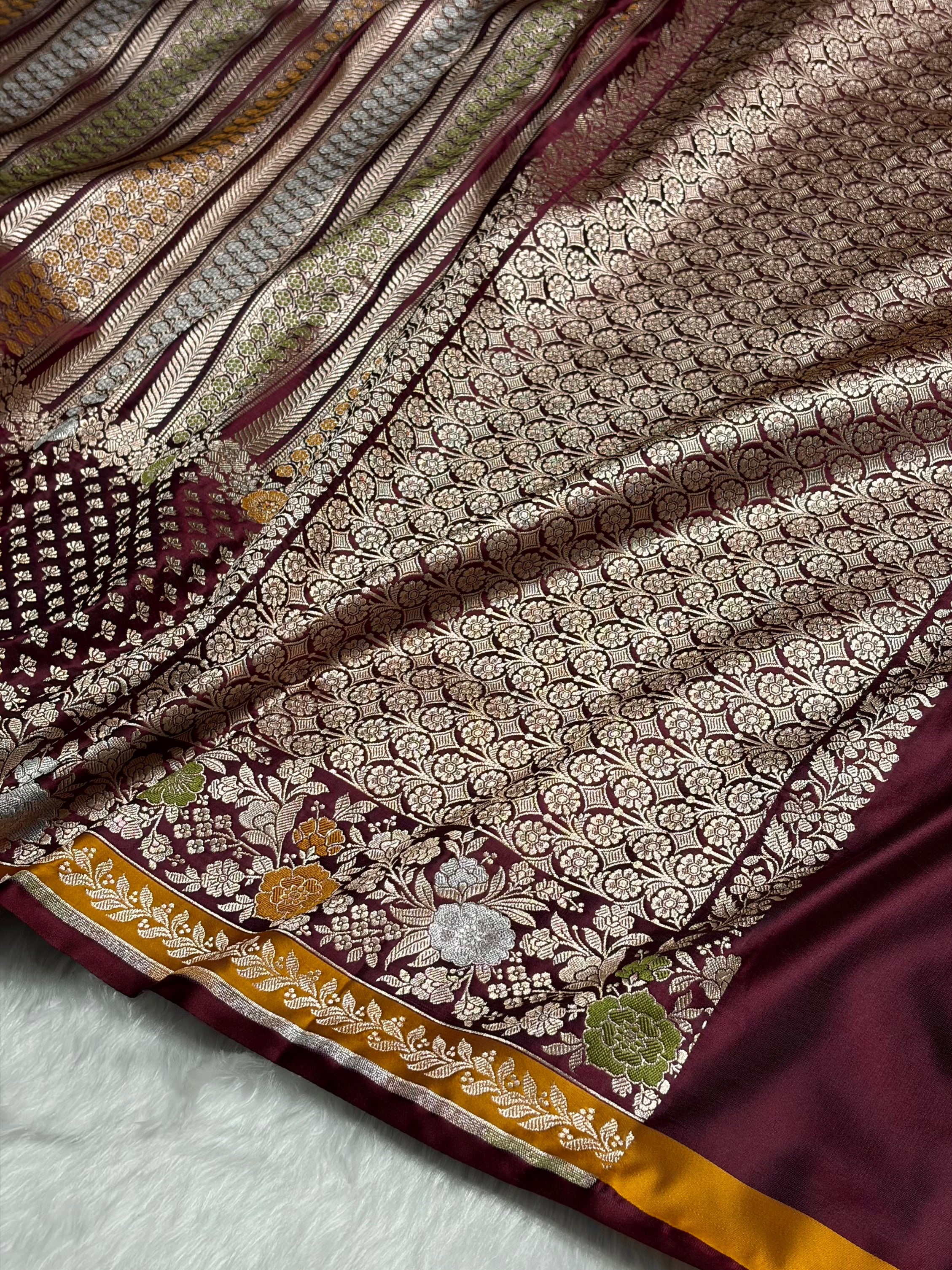 Garnet Shades Floral Minakari Skirt Border Mashru Silk Saree MSM-83