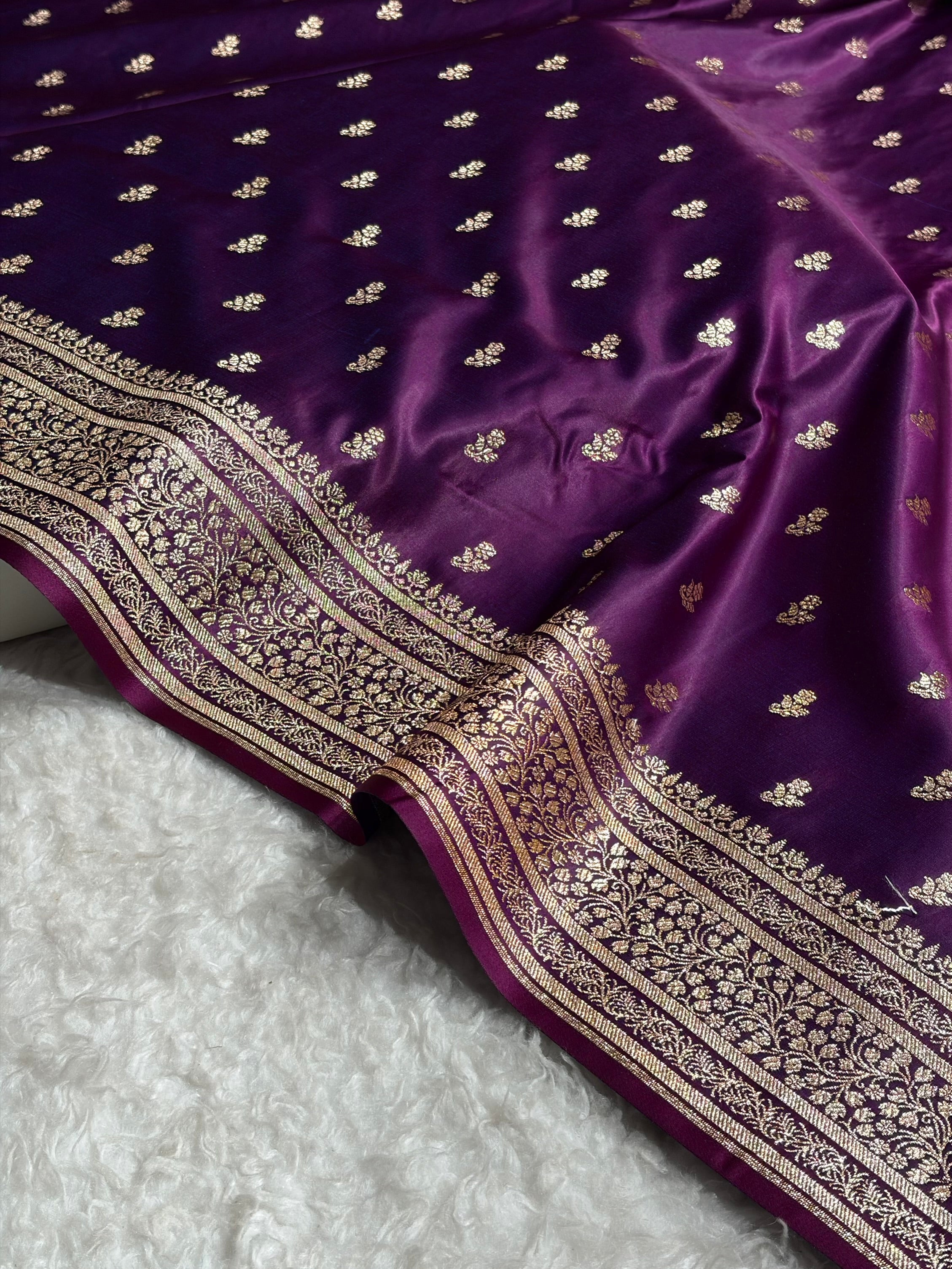 Banarasi Satin Katan Saree With Boota in Cross Wine Shades SK89