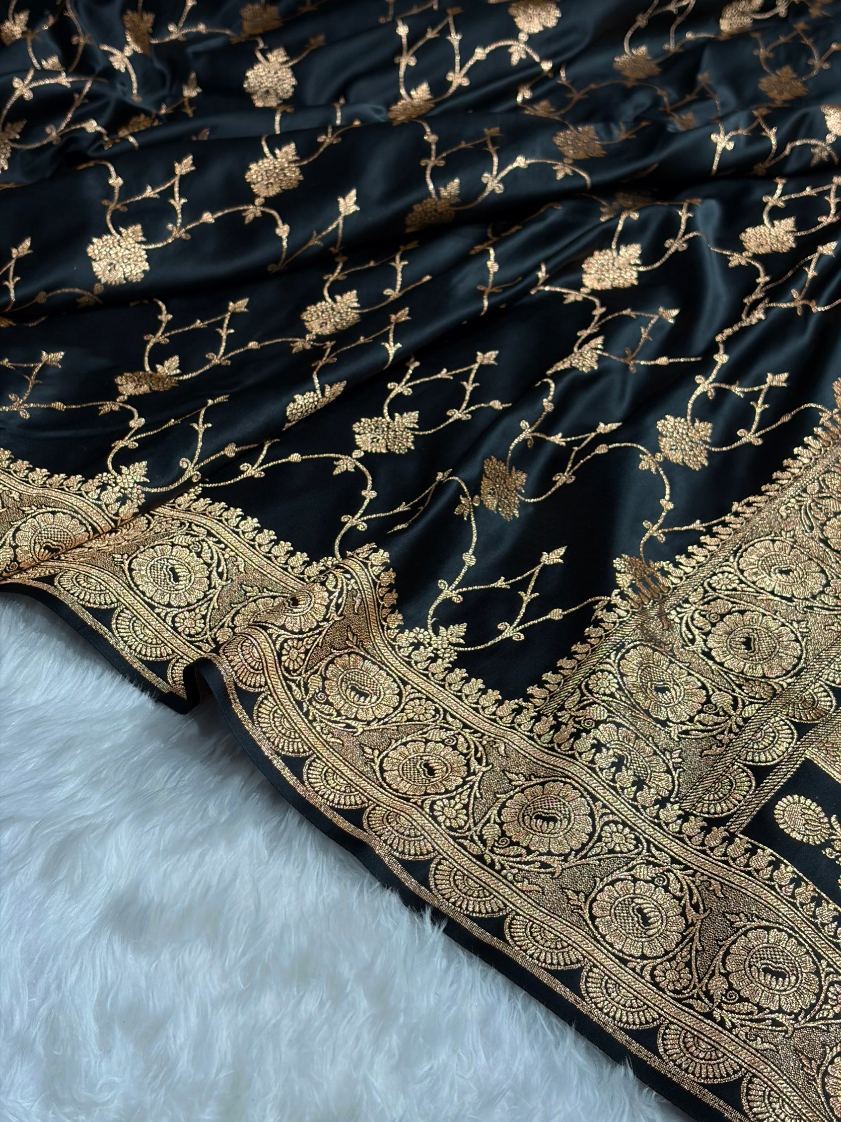 Banarasi Satin Katan Saree With Boota in Black Shades SK102