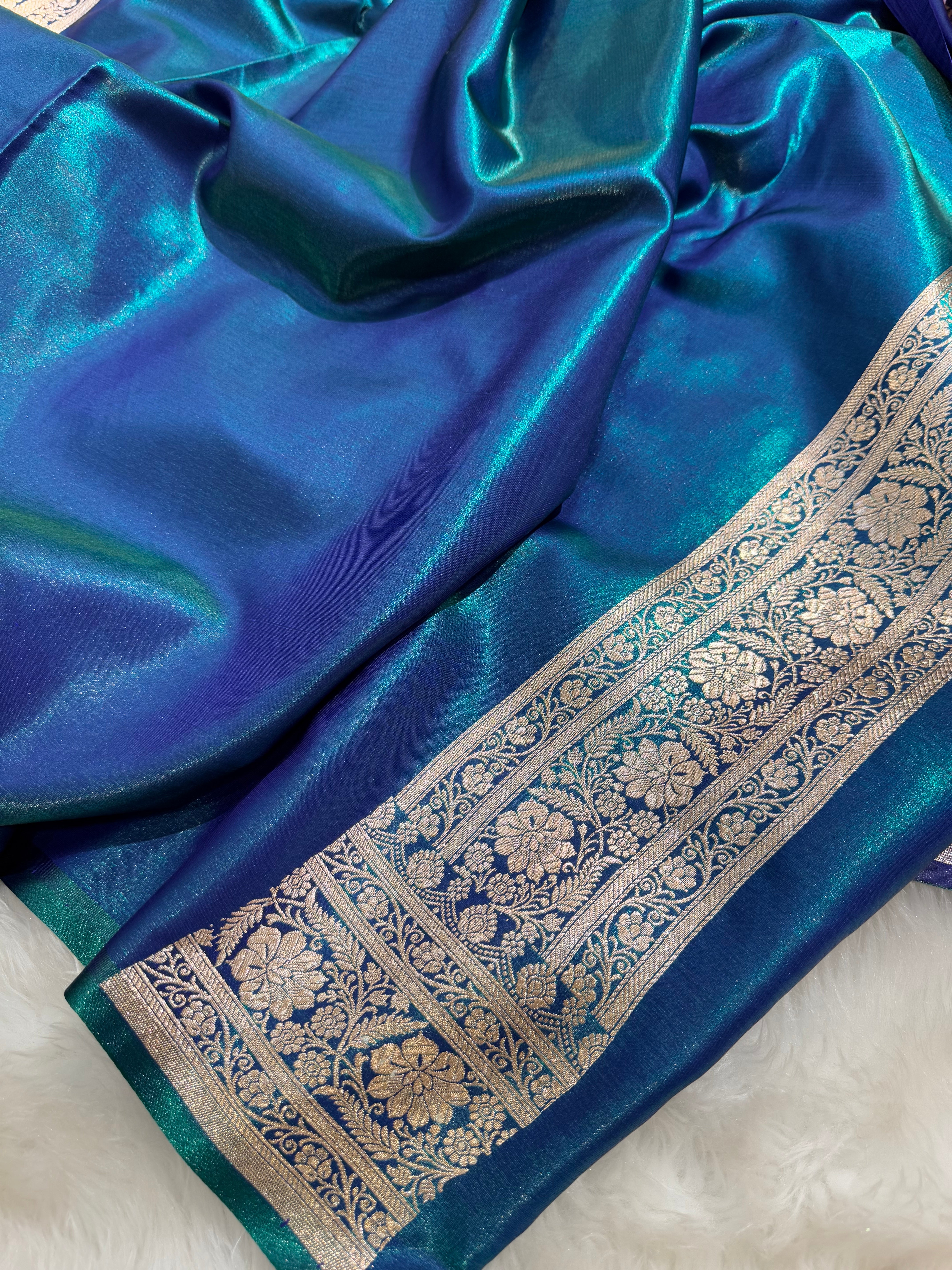 Light Wight Satin Silk Jaal in Peacock Shades SS17