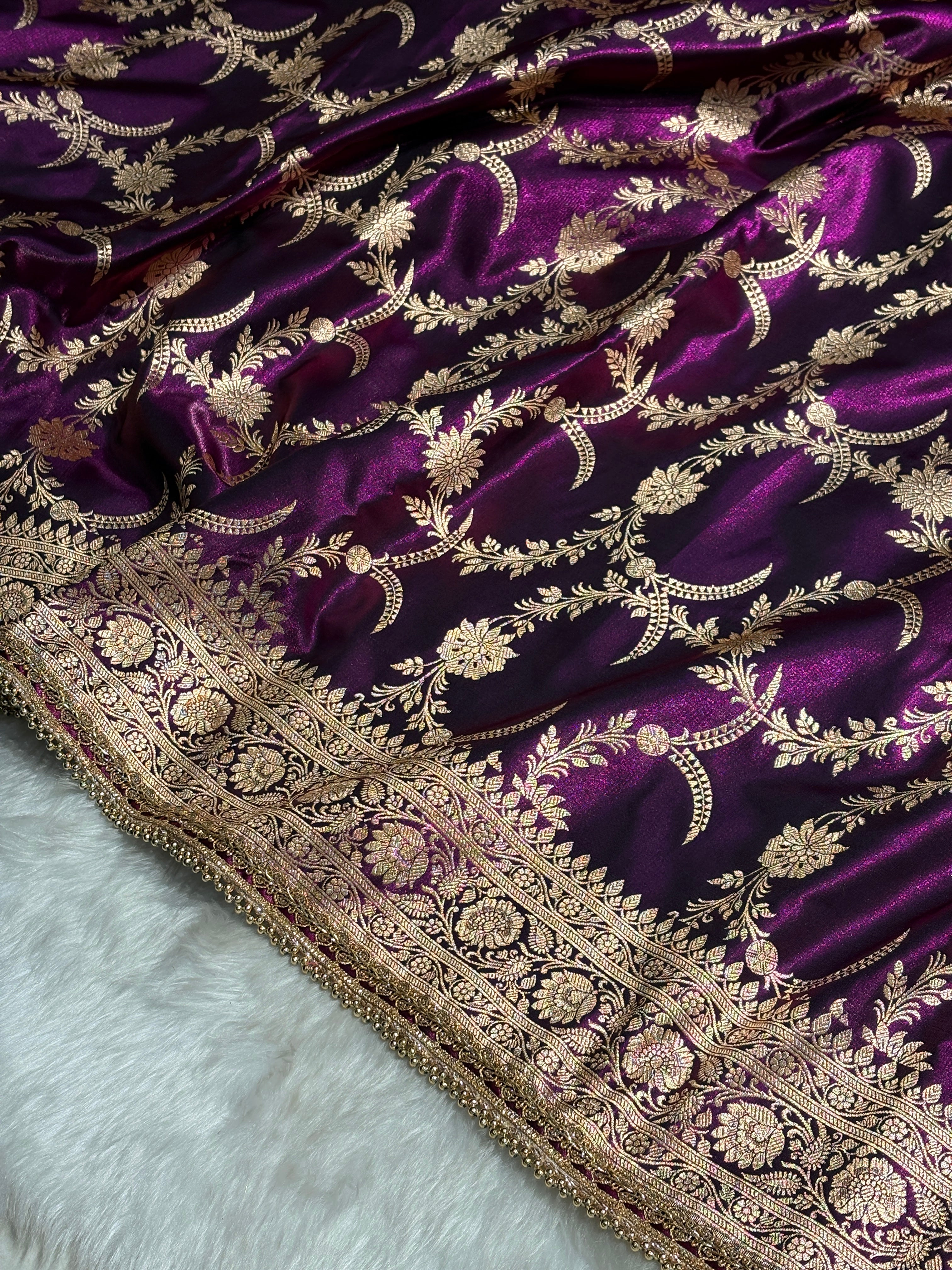 Satin Silk Banarasi Jaal In Wine Shades with Gota Patti SSGP18