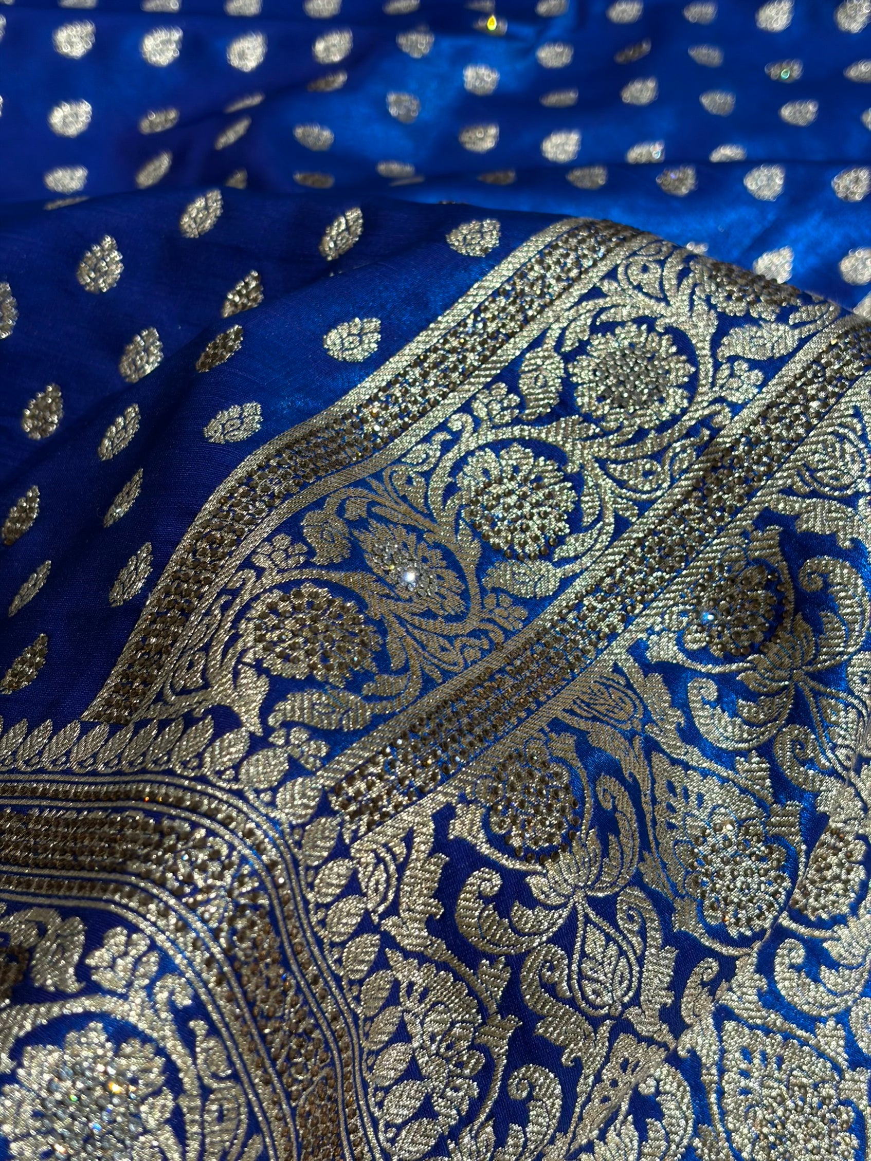 Birdal Cross Royal Blue Satin Silk Booti With Swarovski Work BSS01 (w)