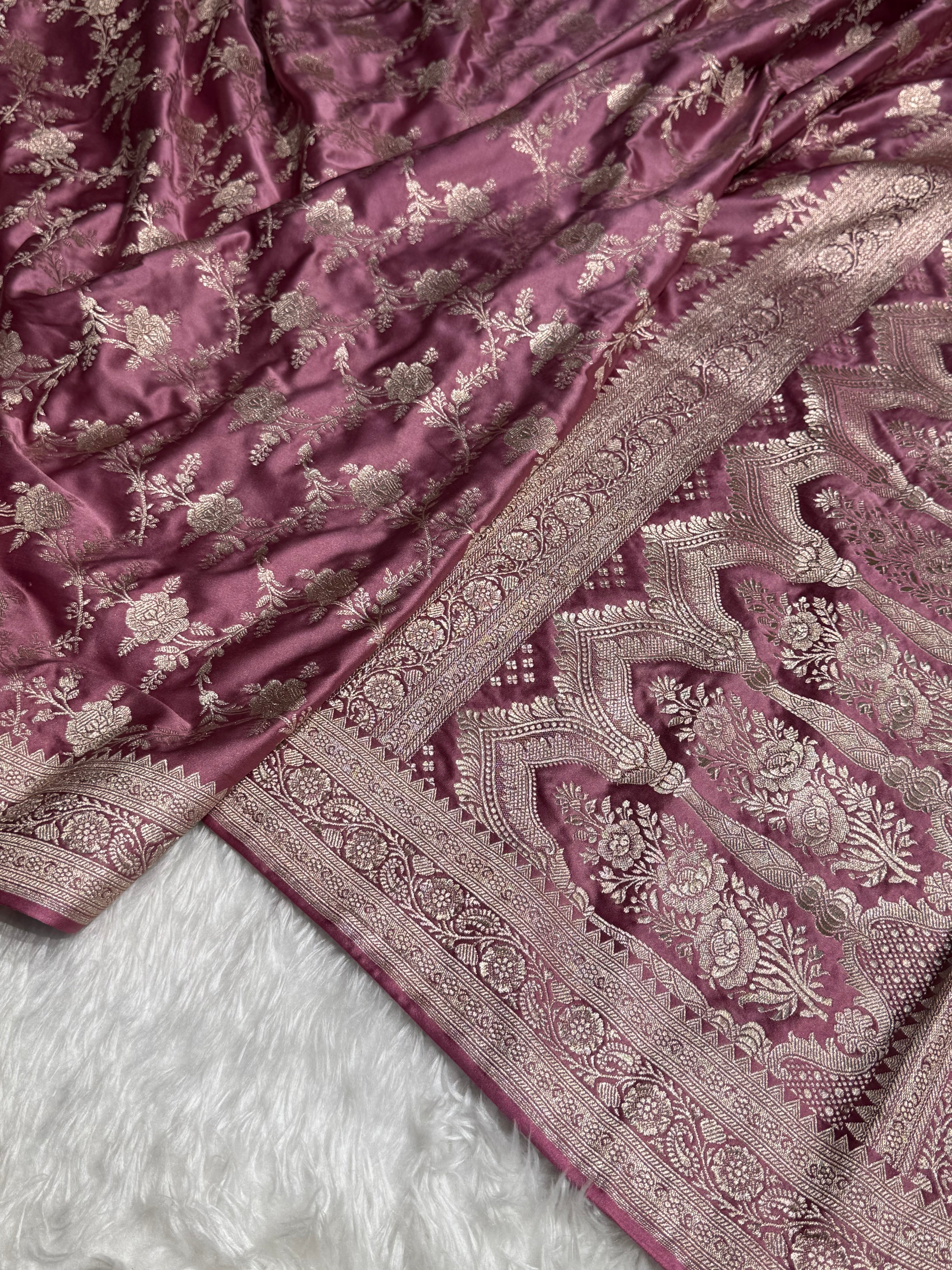 Mauve Banarasi Jaal Mashru Silk Saree