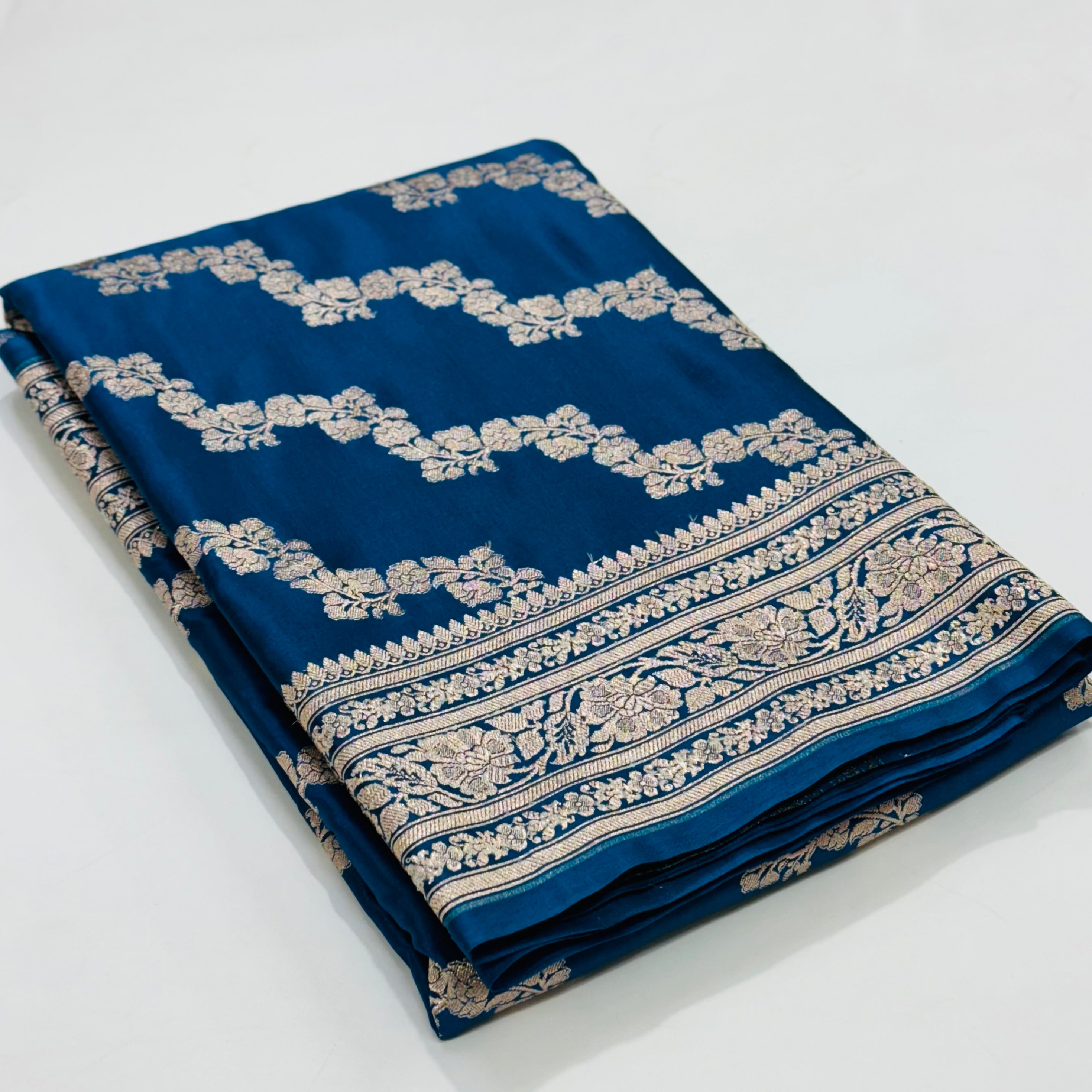 German Blue Mashru Silk Cross