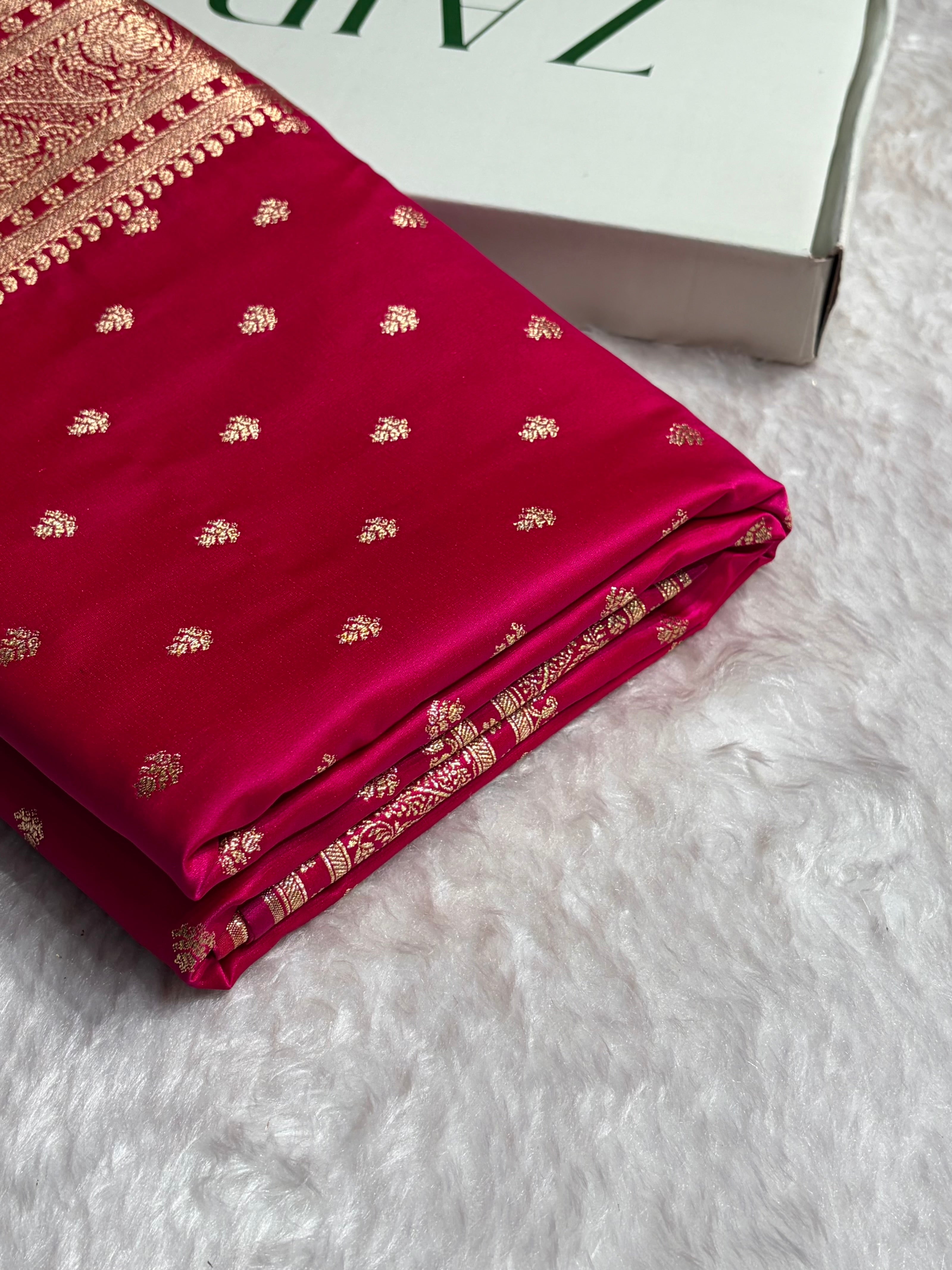 Cross Rani Floral Pattern Satin Katan Silk Saree SK78