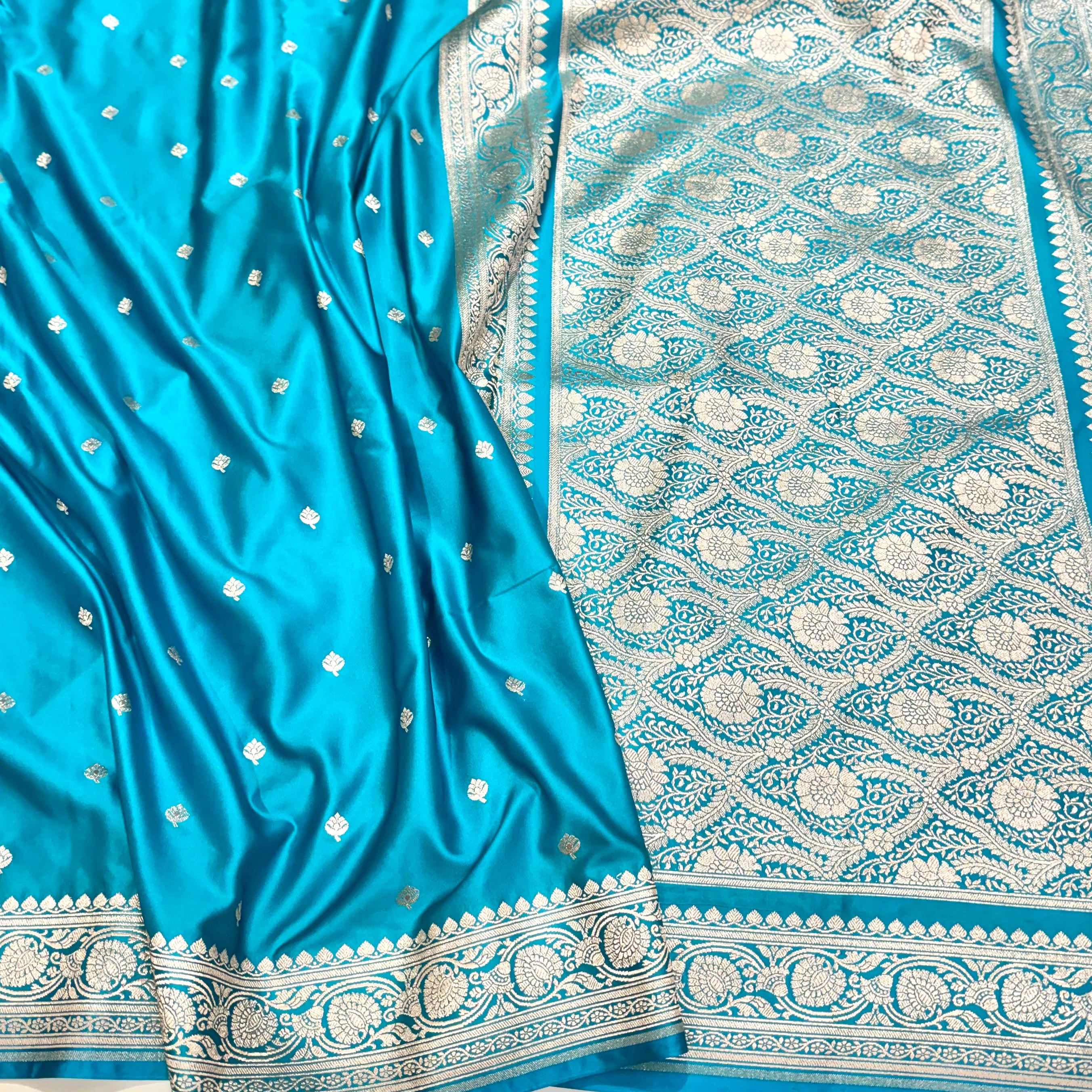 Dusty Firozy Mashru Silk Saree