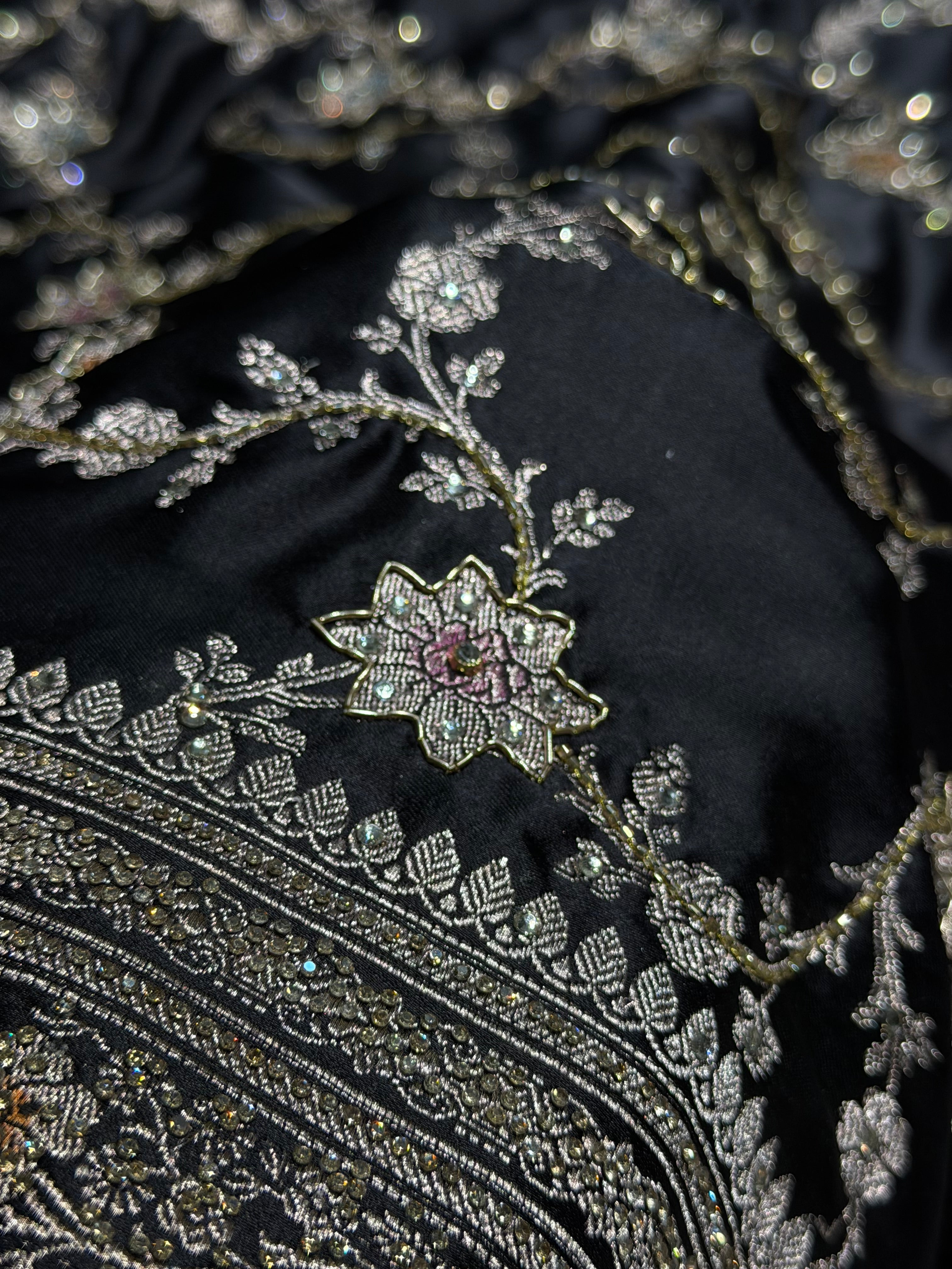 Banarasi Black Minakari Mashru Silk Saree with Ari and Swarovski work BMS07