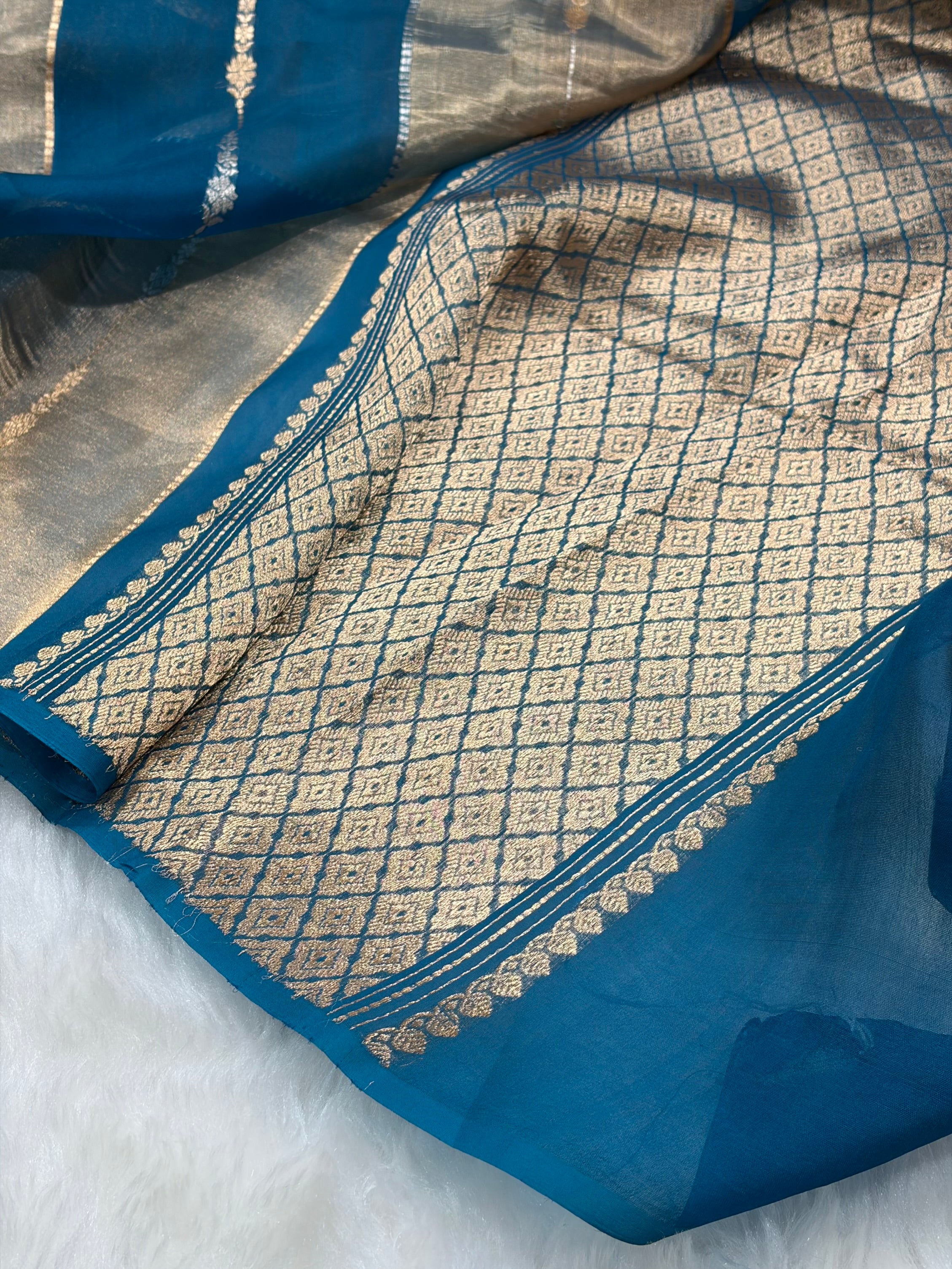 Firozi Rangkat Bananasi Floral Shades Pure Tissue Silk Saree PT-46