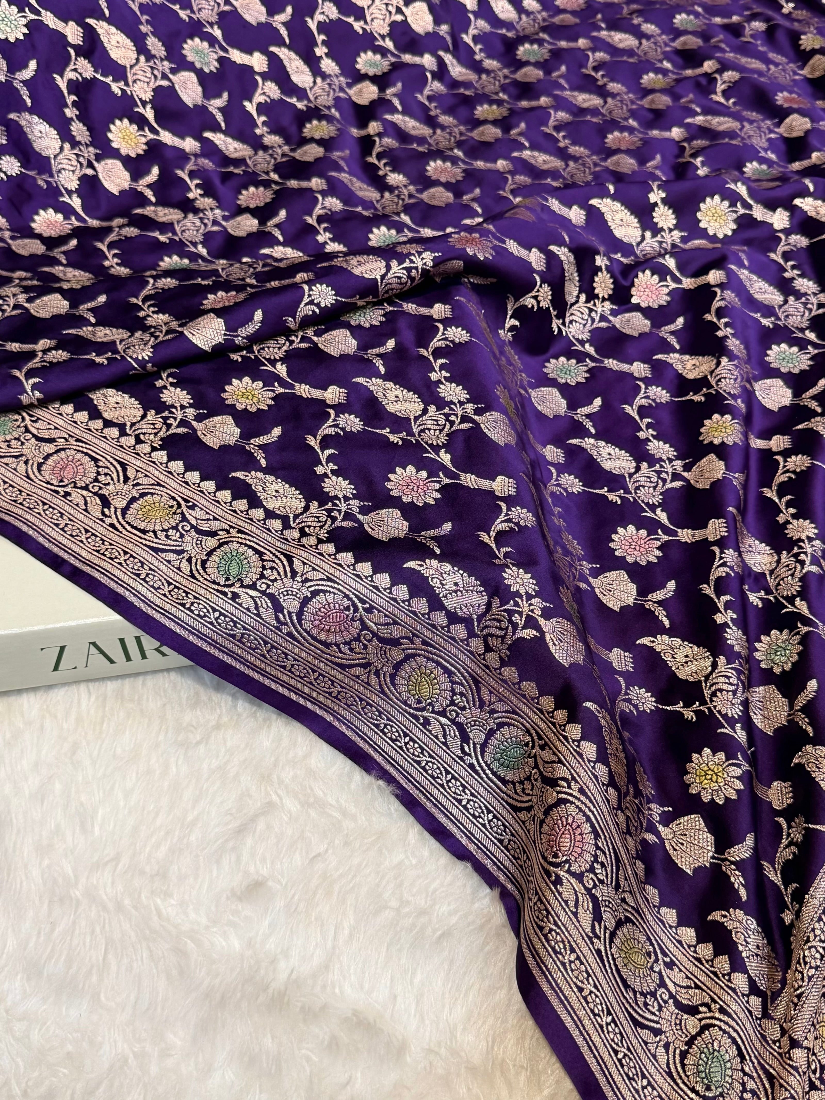 Dark Purple Shades In Minakari Jaal Mashru Silk Saree MS42