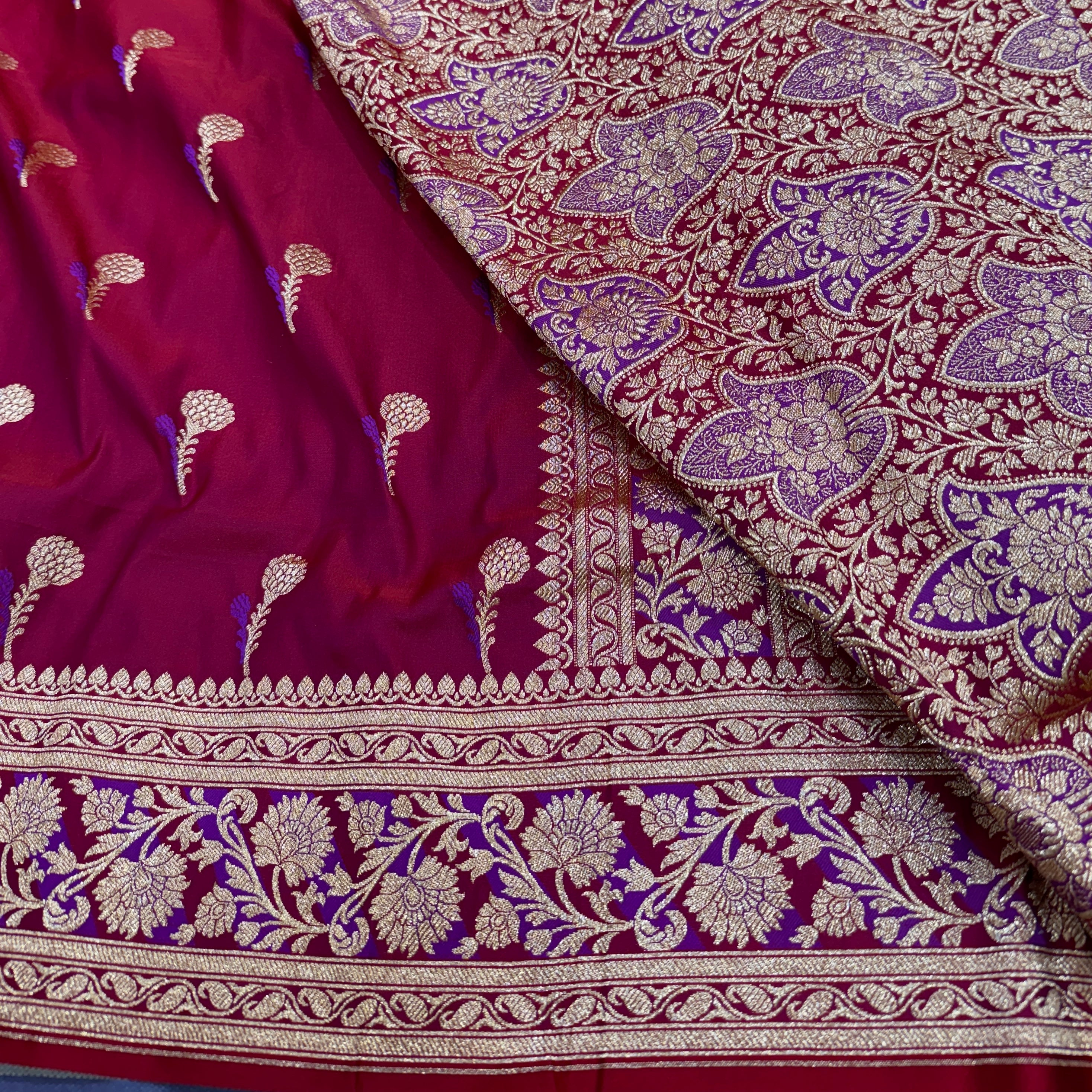 Dual Tone red Booti Katan Silk Saree SK05