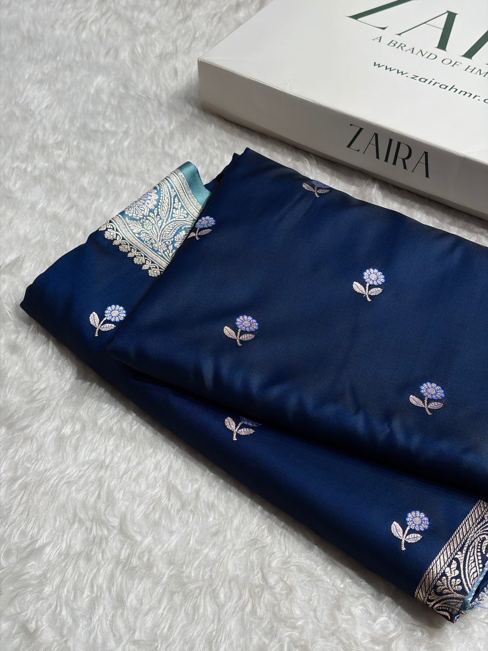 German Blue / Sky Blue Shades Banarasi Booti Pattern Mashru Silk Saree MSM-137