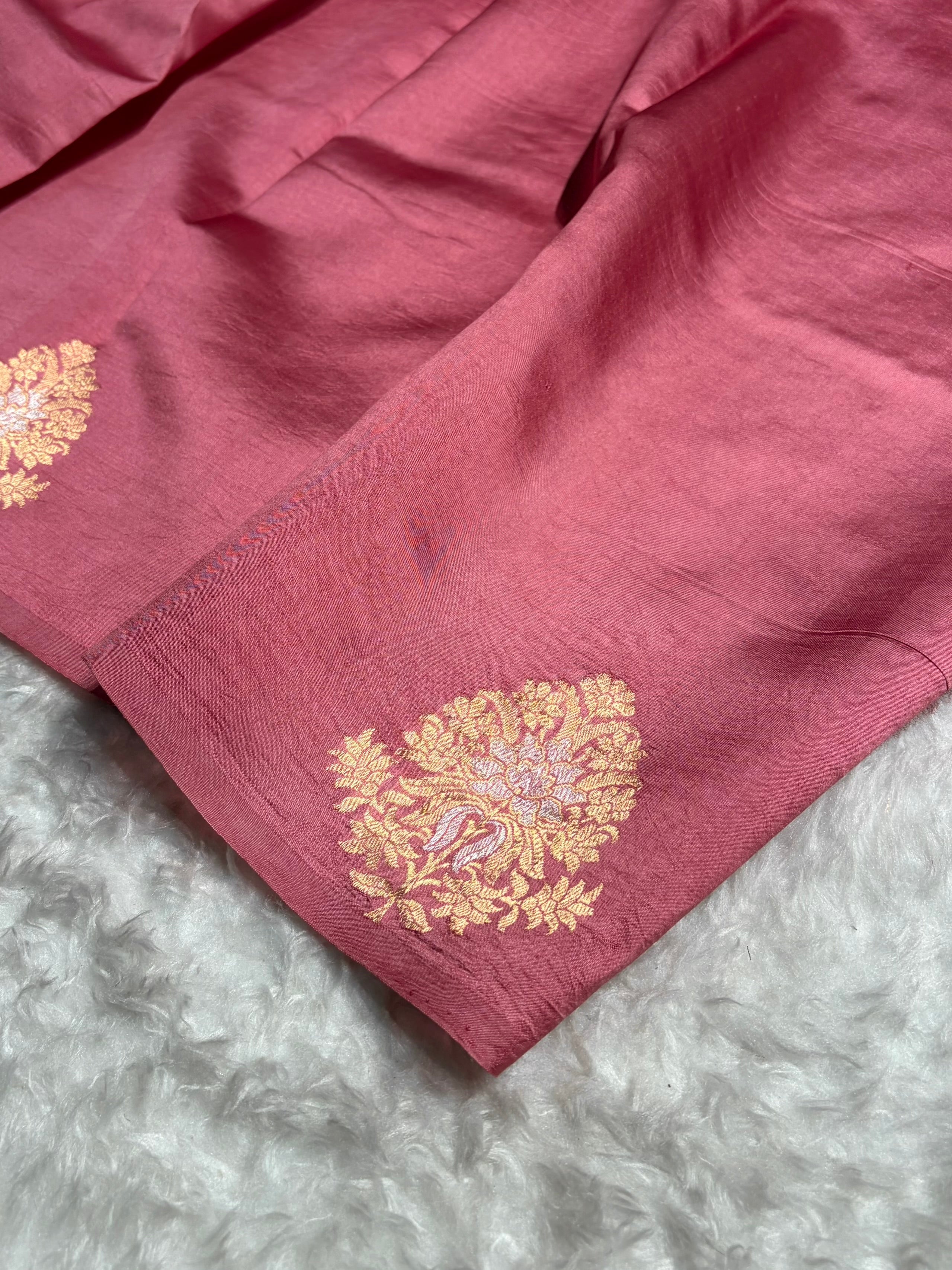Strawberry Shades Banarasi Handwoven Pure Paper Katan Silk RM-66