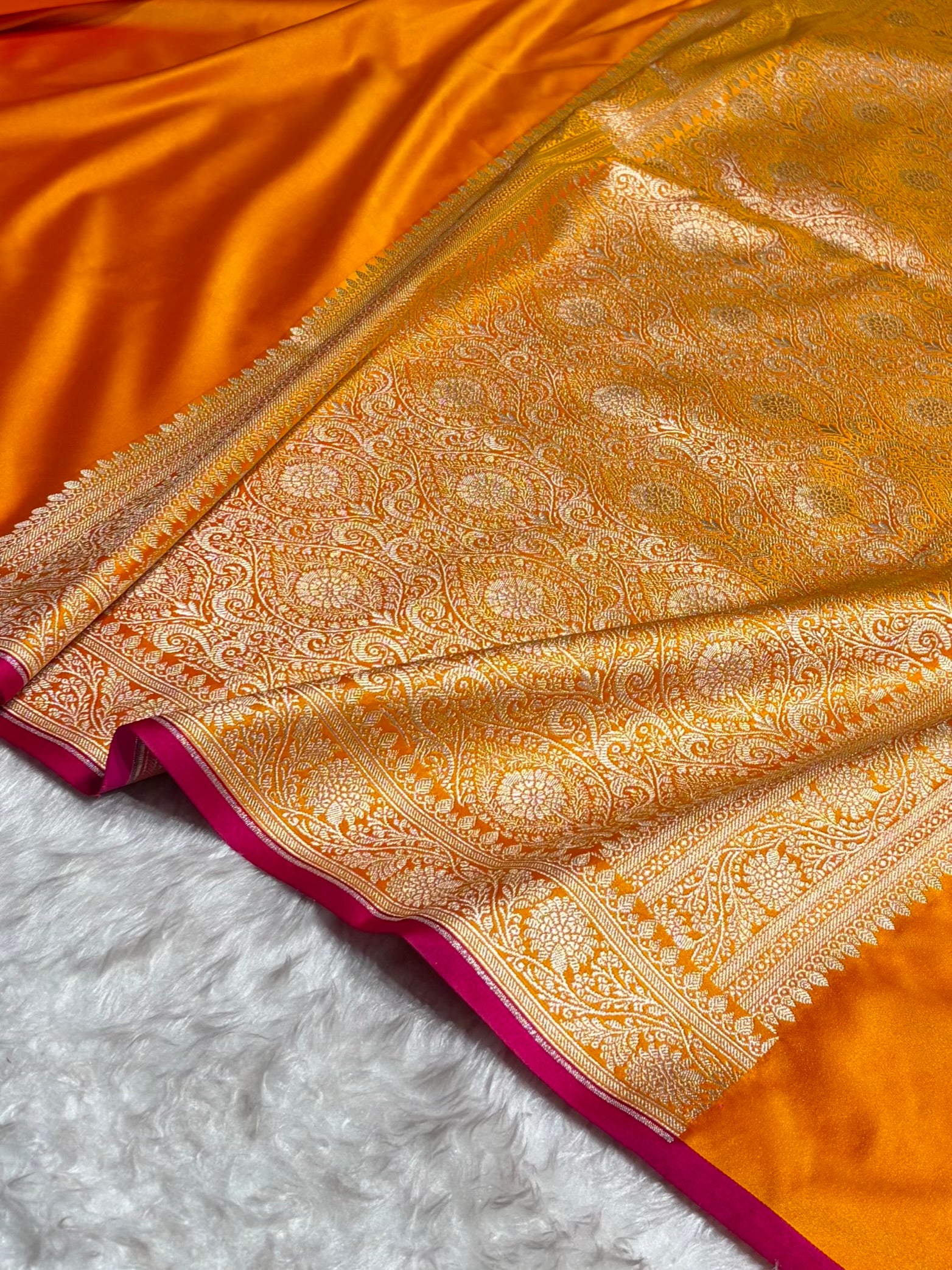 Fire Gold Shades Floral Border Mashru Silk Saree MSM-62