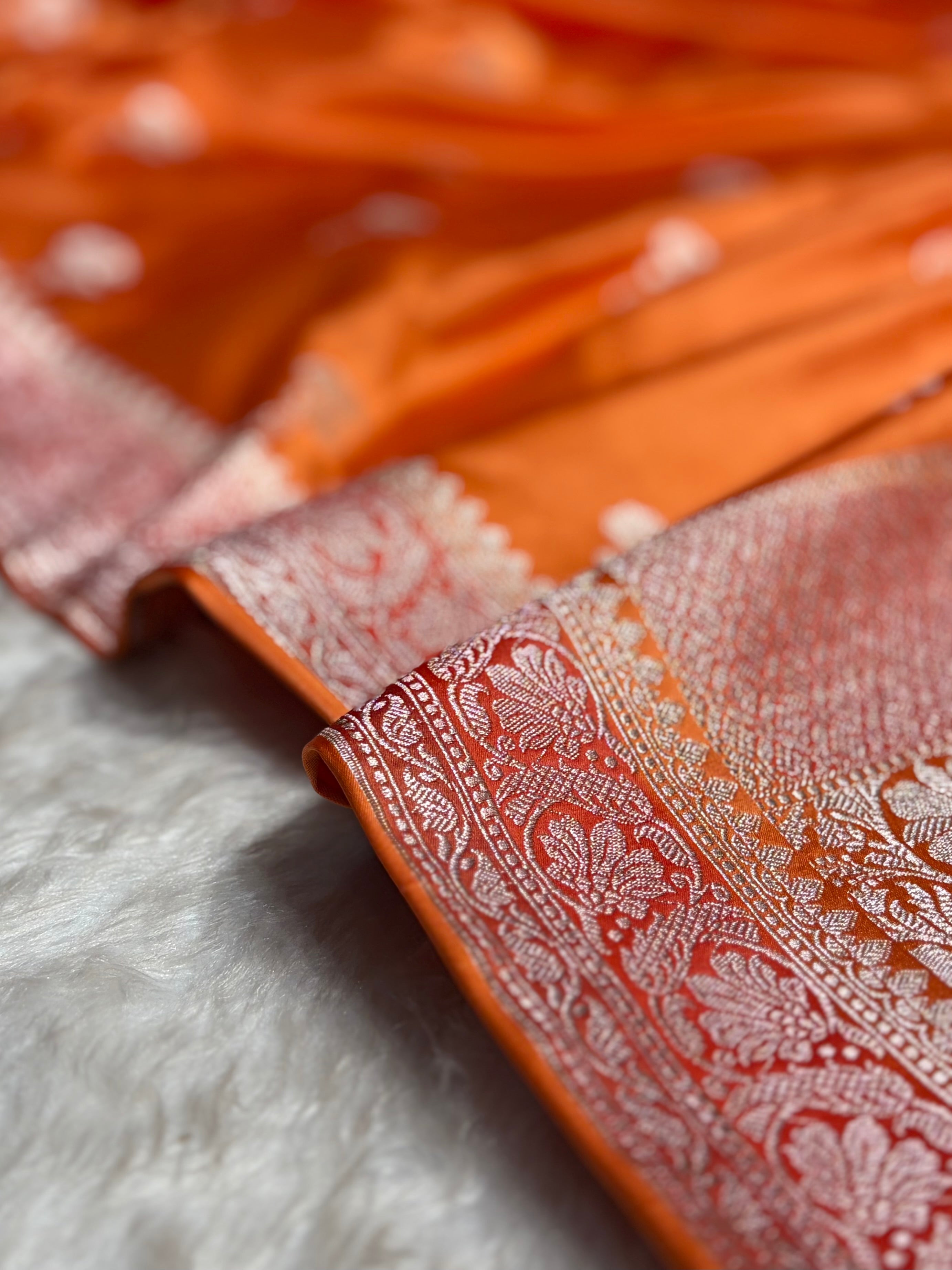 Orange Shades Minakari Boota Mashru Silk Saree MS51