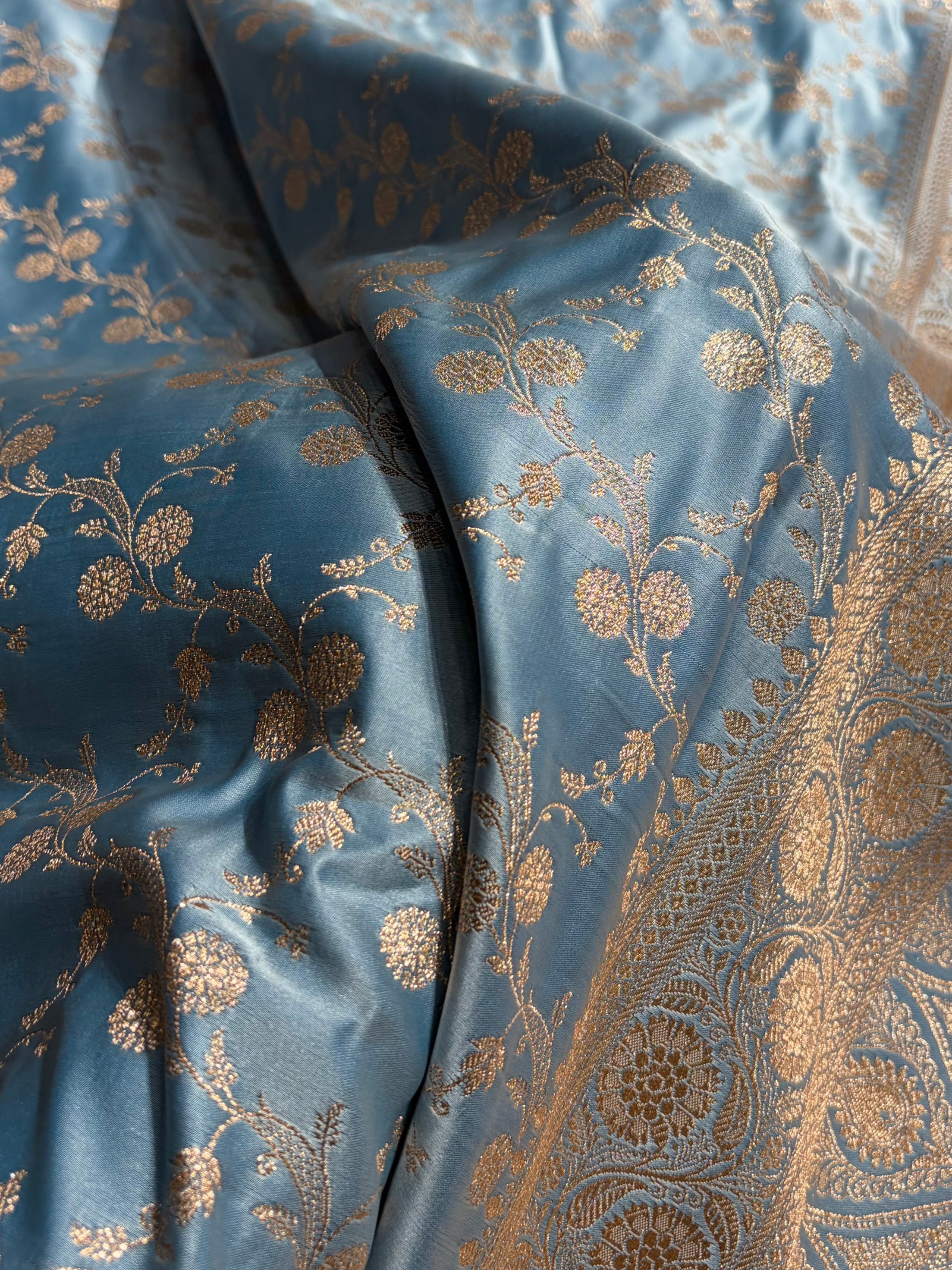 Banarasi Pastel German Blue Shades Cross Satin Katan Silk Saree SK17