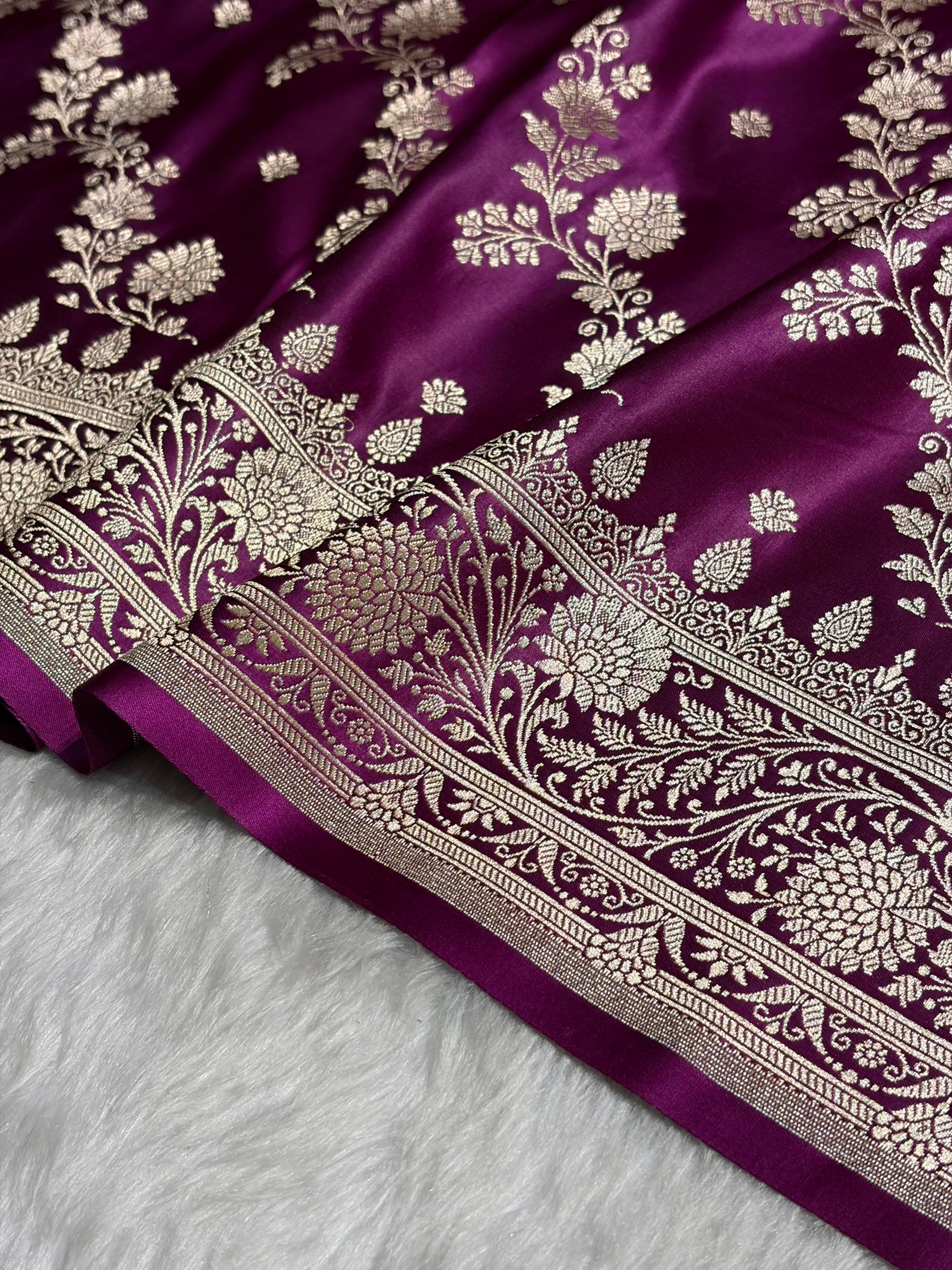 Magenta Cross & Booti Banarasi Katan Silk Saree SK24