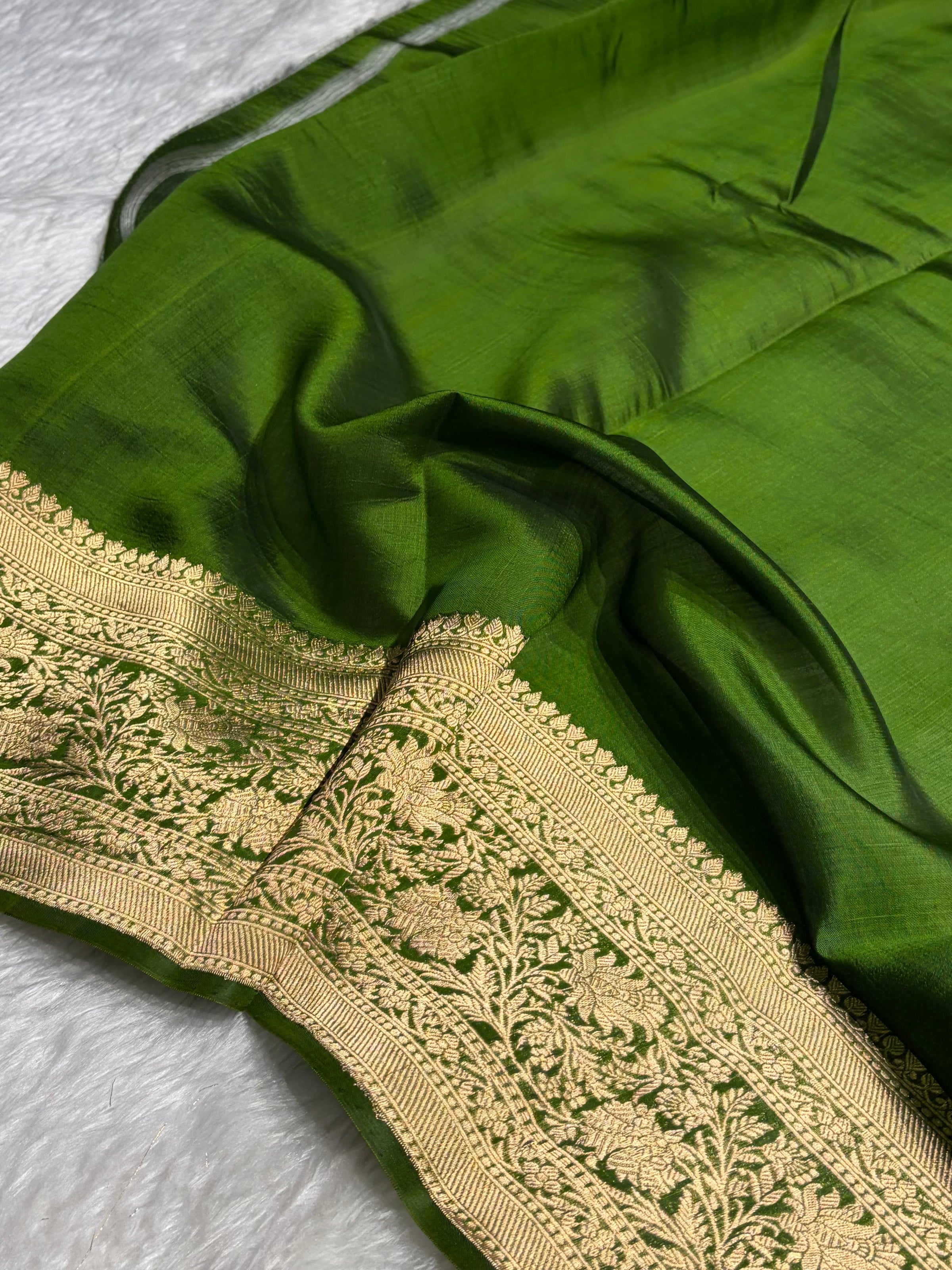 Contrast Liril Green with Mehendi Shades Handwoven Pure Raw Mango Silk RM-58