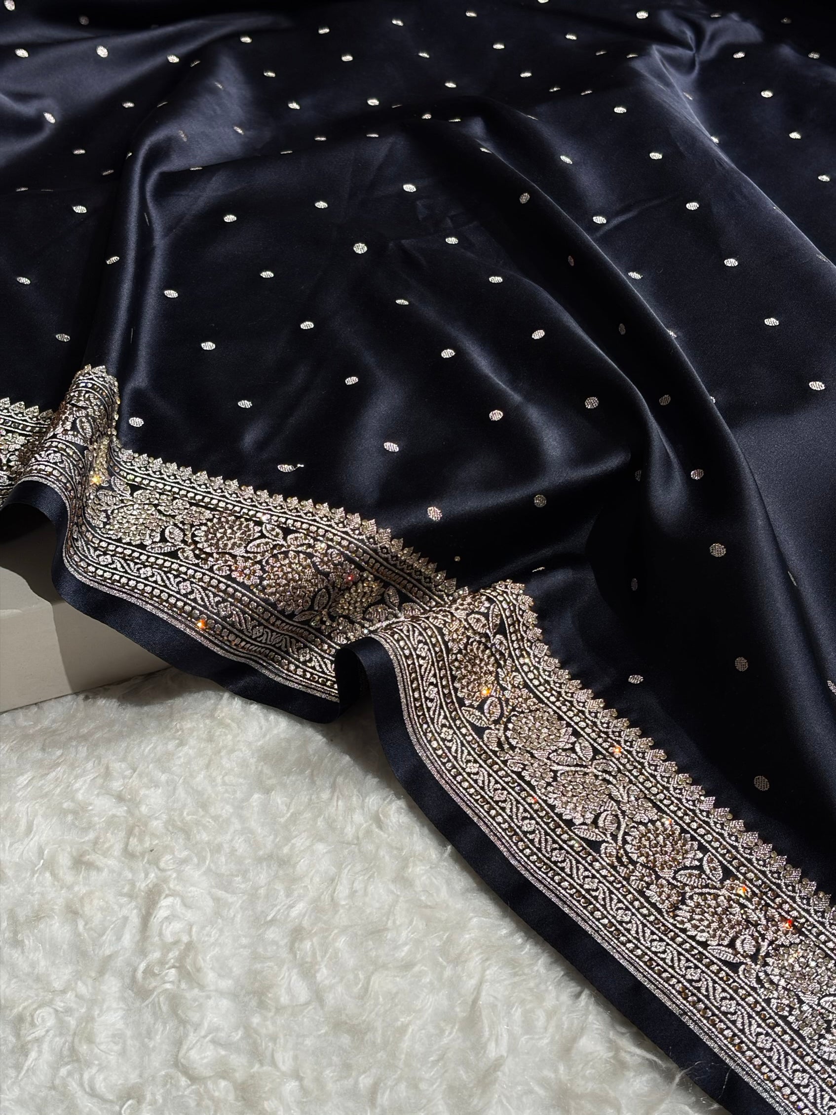 Black Shades Booti With Swarovski Stone Work Mashru Silk Saree BMS65