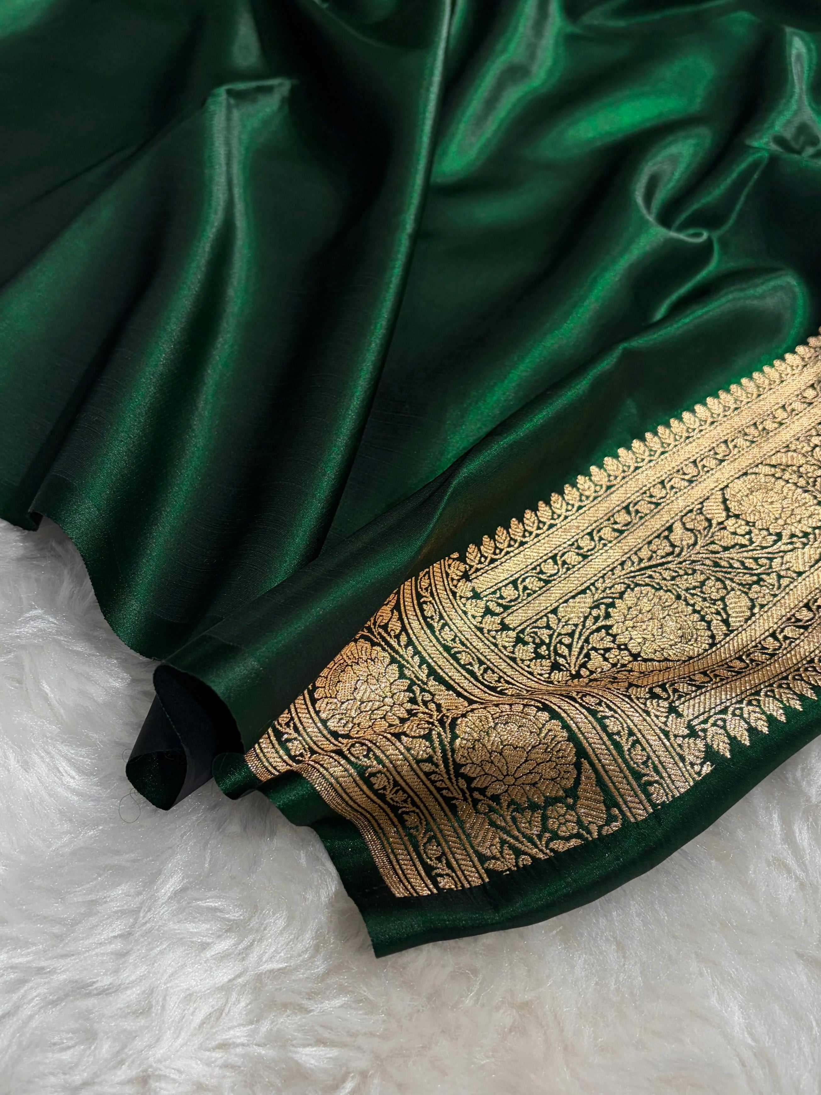 Bottle Green Shades Brocade Satin Silk Saree Banarasi Saree Shades SS30